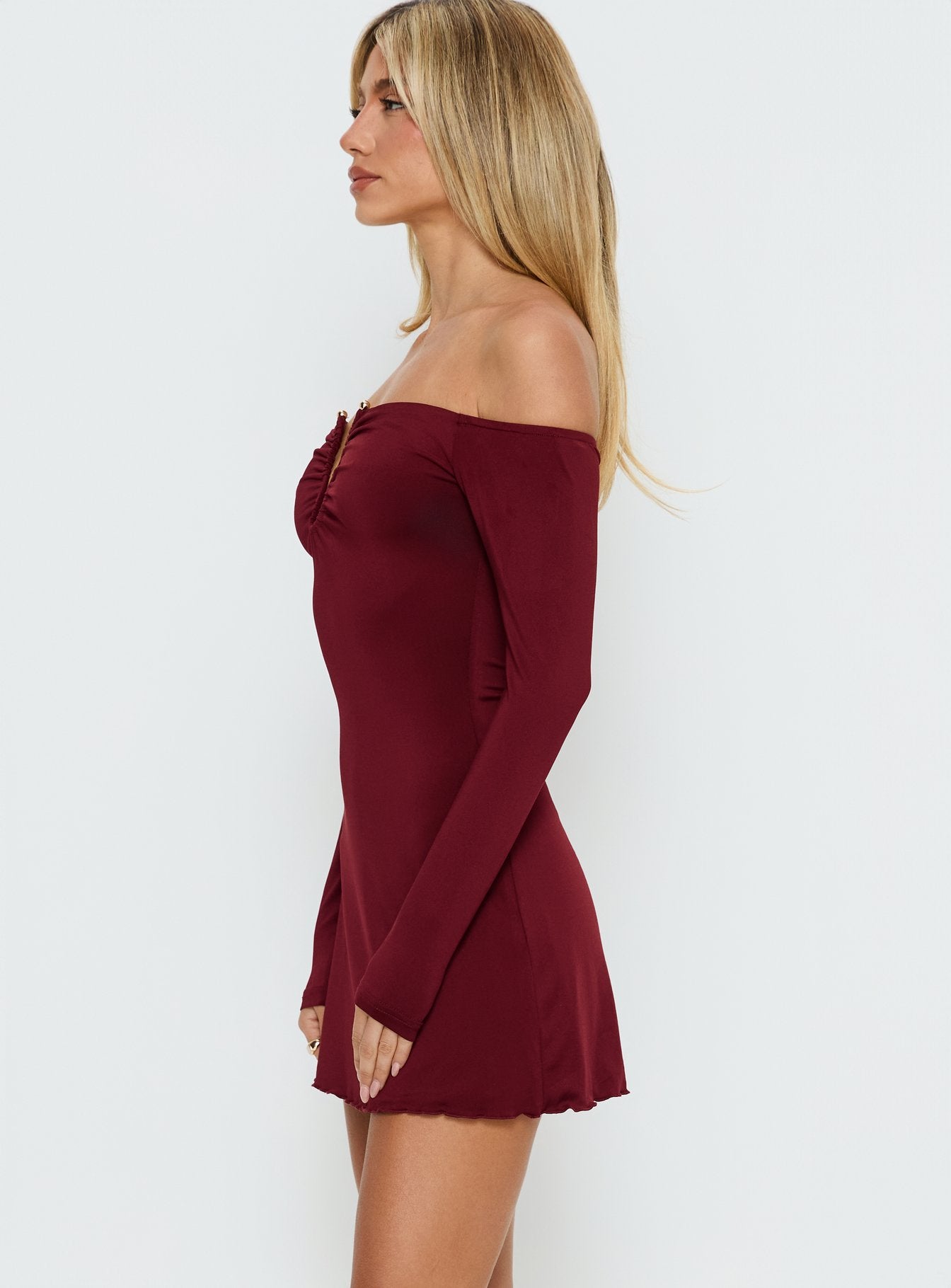 Imeralda Hardware Long Sleeve Mini Dress Burgundy - Image 3