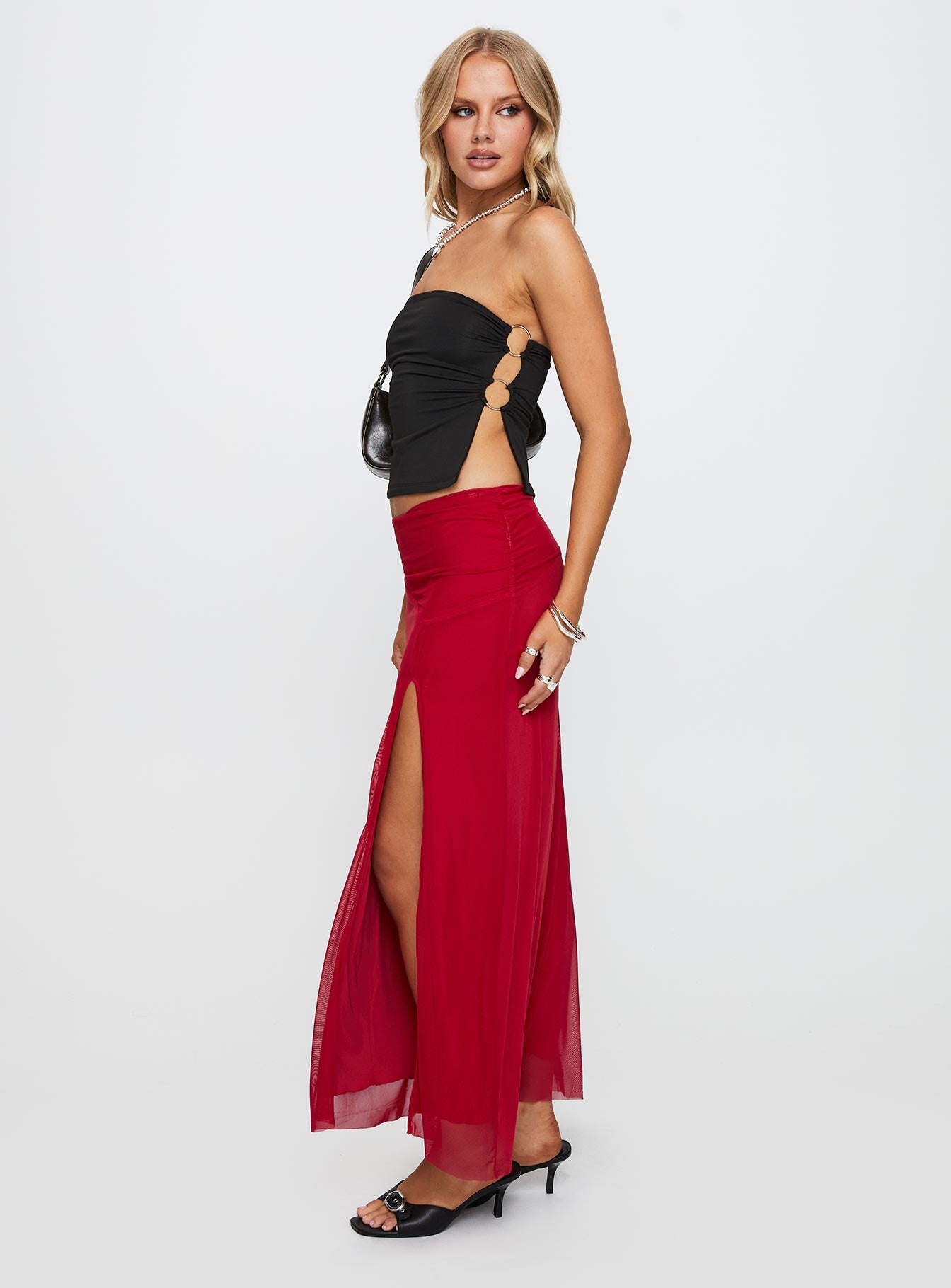Quancita Mesh Maxi Skirt Red - Image 3
