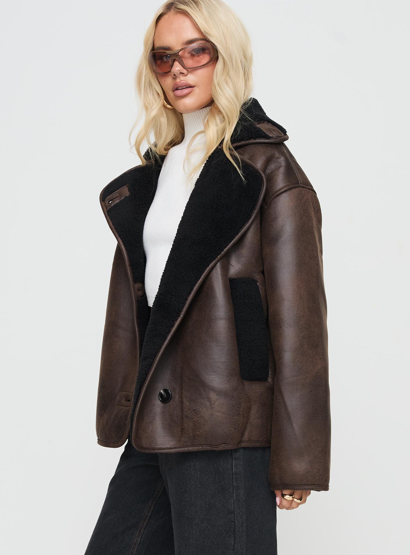 Nunez Faux Leather Jacket Washed Brown / Black - Image 4