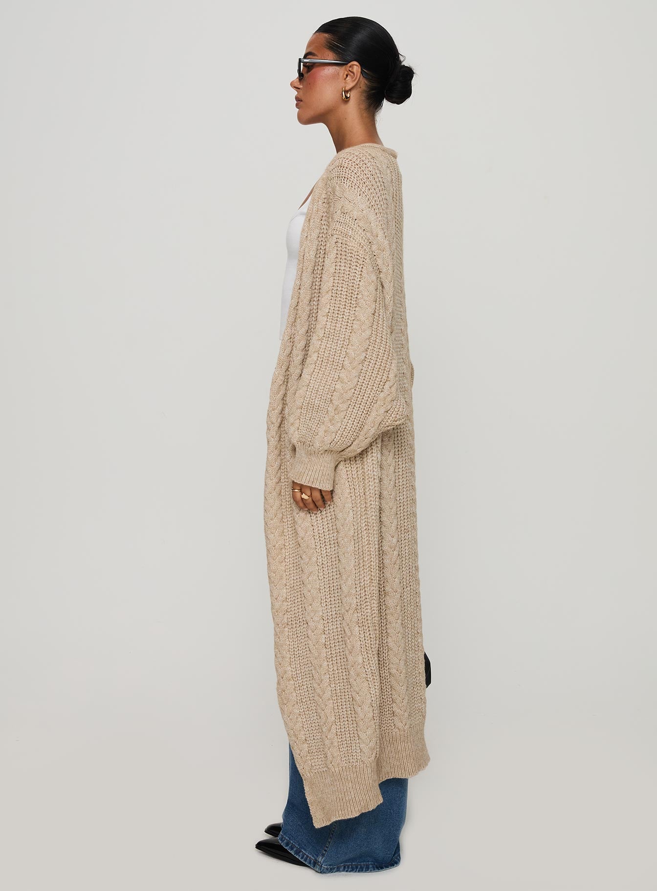Orkid Cable Knit Cardigan Beige - Image 3