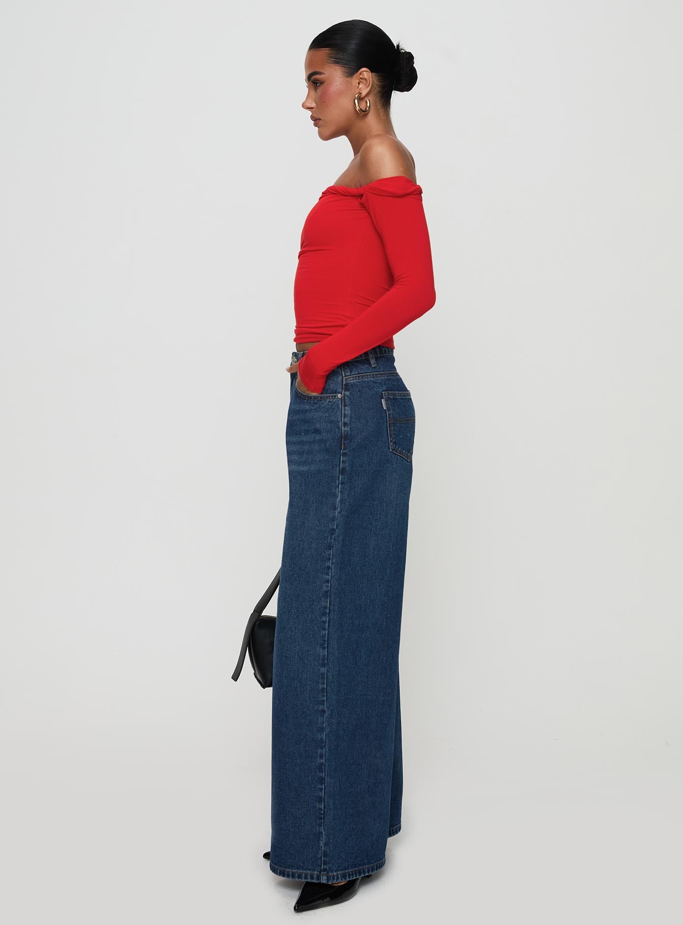 Naylor Rip Mid Rise Wide Leg Jeans Dark Blue Wash - Image 3