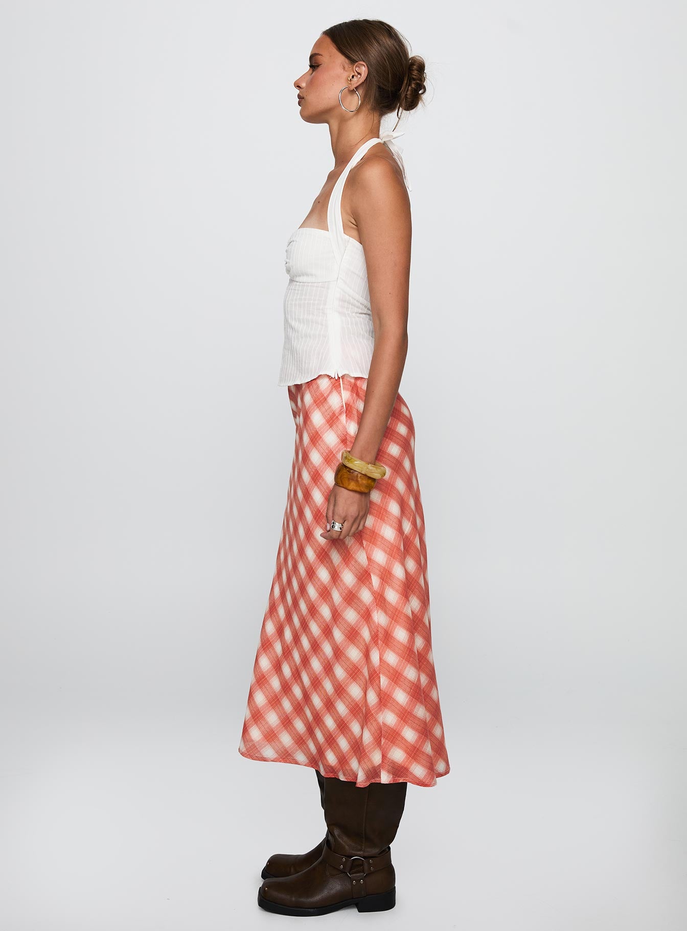 Living Color Maxi Skirt Orange Gingham - Image 4