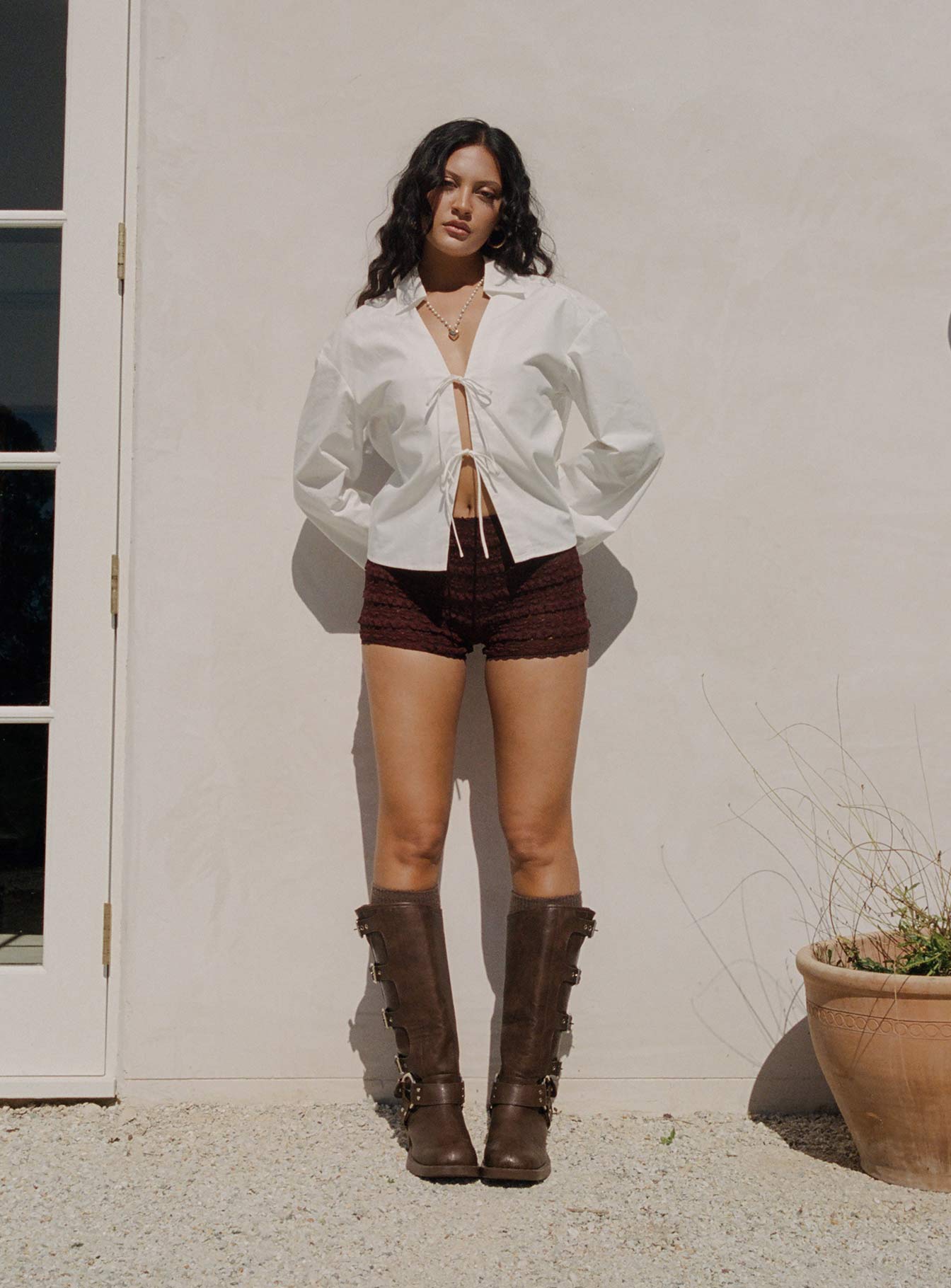 Angelis Lace Shorts Chocolate - Image 5