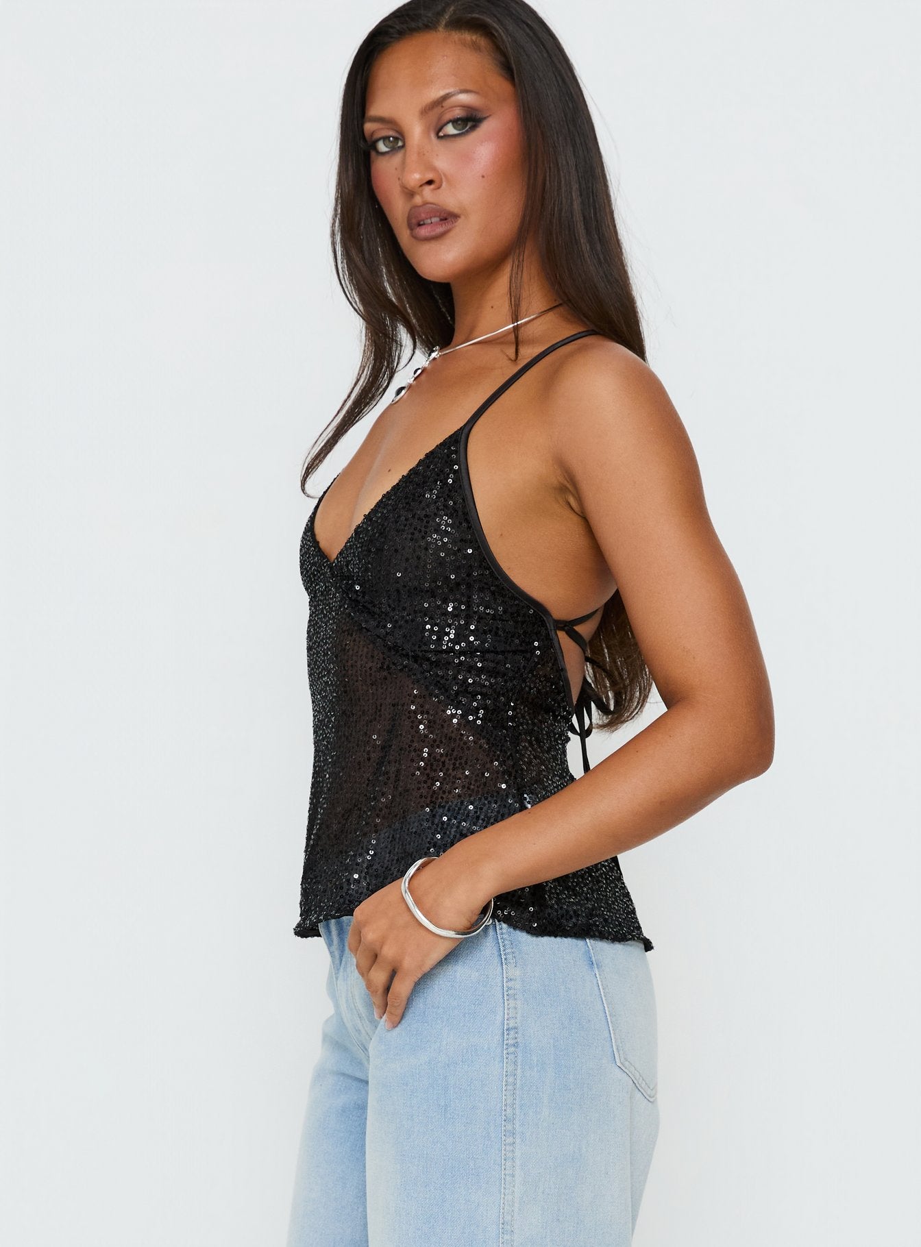 Opaline Sequin Cami Top Black - Image 4