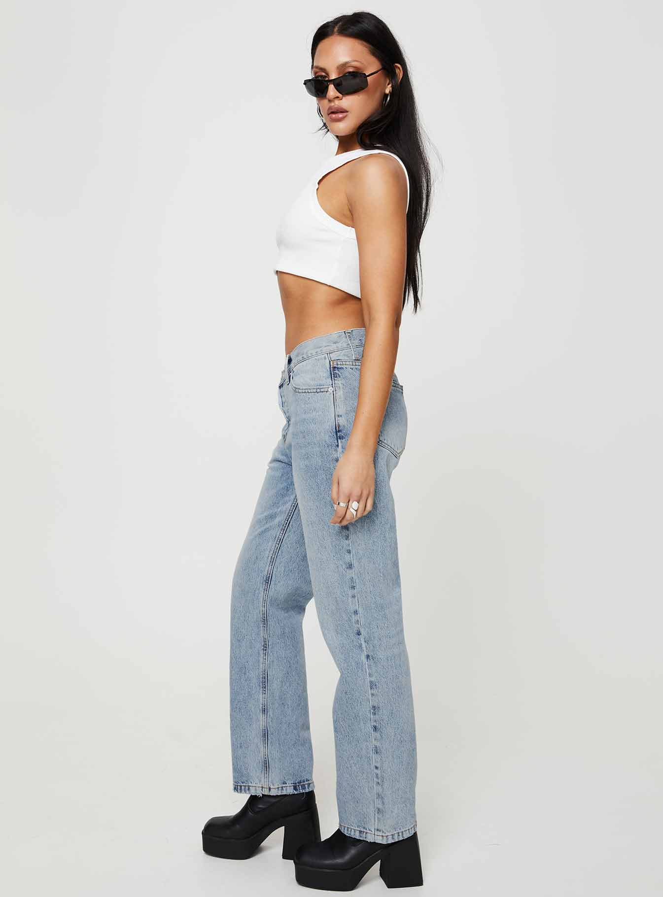 Holly Mid Rise Straight Leg Asymmetric Jean Light Wash Denim - Image 5