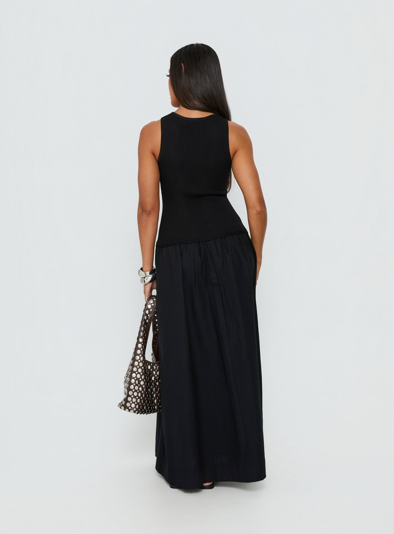 Carlene Shirred Drop Waist Maxi Dress Black - Image 4