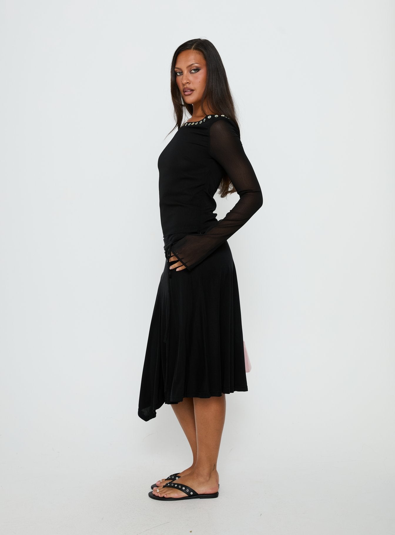 Joaney Tie Side Jersey Midi Skirt Black - Image 4