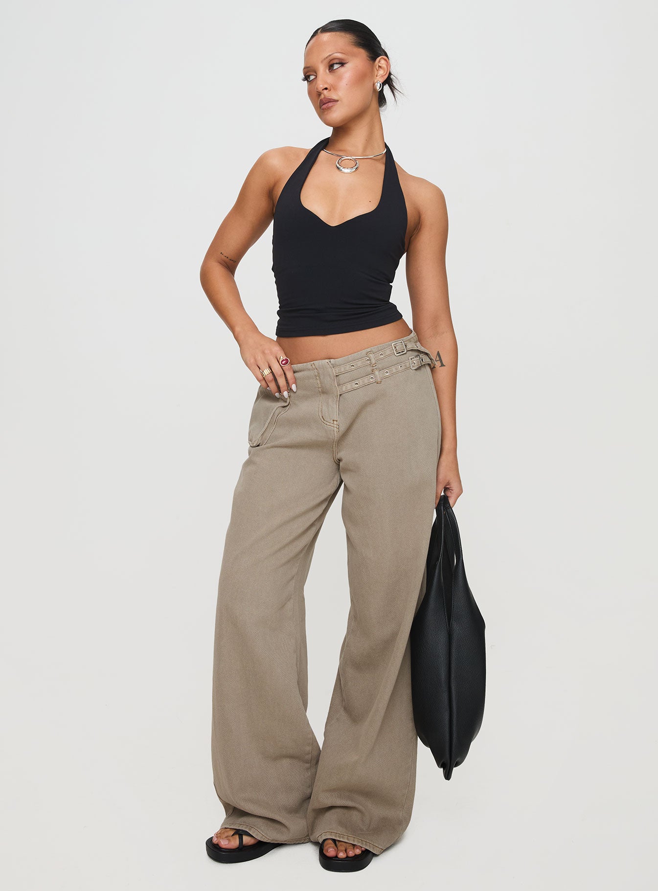 Paltrow Mid Rise Wide Leg Cargo Jeans Washed Brown - Image 3