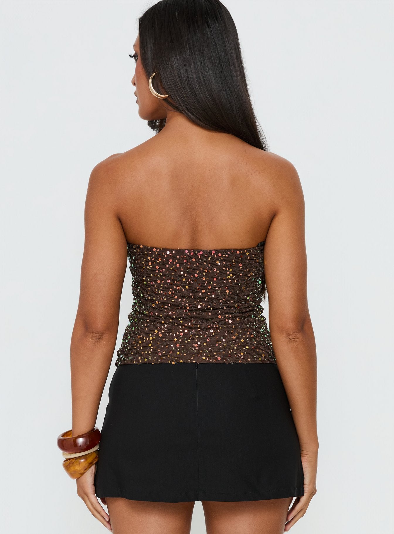 Zohara Sequin Strapless Top Brown - Image 4