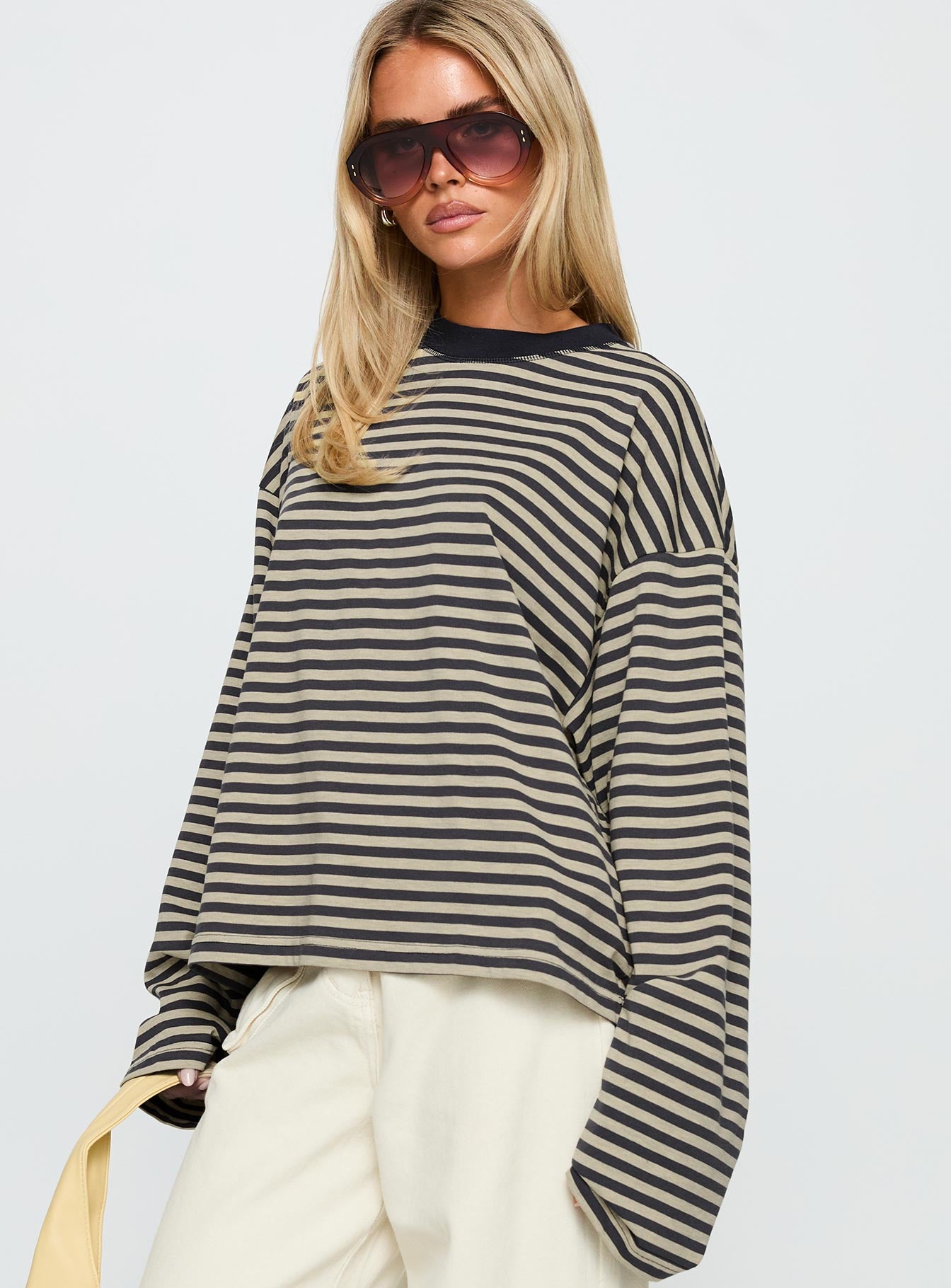 Bloom Long Sleeve Top Beige Stripe - Image 4