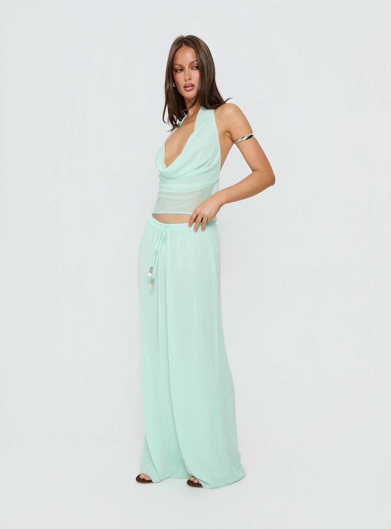 Distinction Chiffon Pants Aqua - Image 4