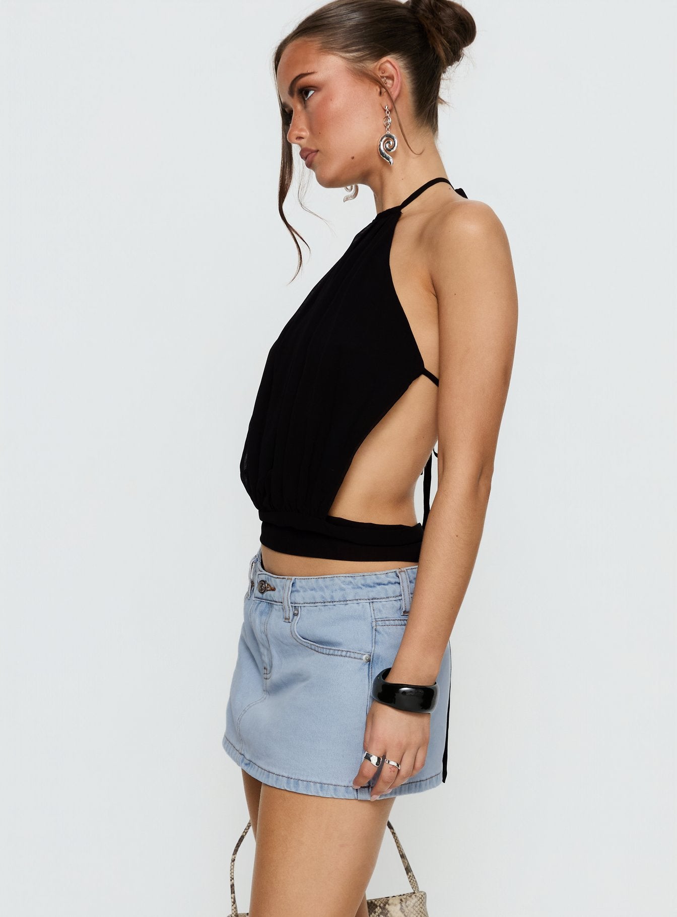 Emira Backless Tie Neck Top Black - Image 3