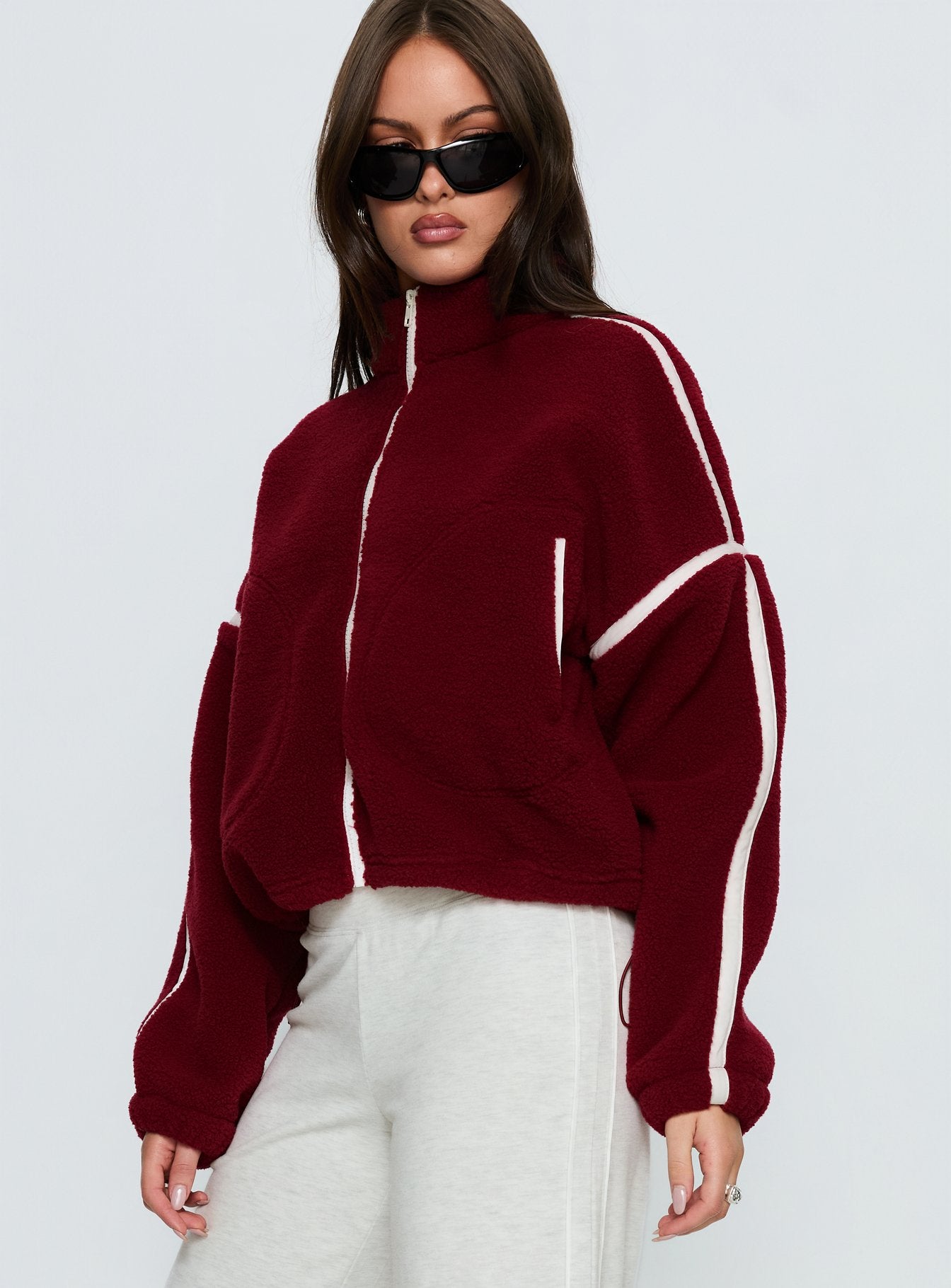 Sammee Polar Fleece Contrast Zip Through Jacket Red - Image 3