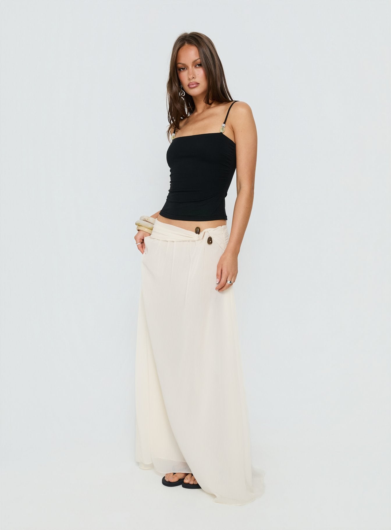 Kaledia Chiffon Draped Maxi Skirt Cream - Image 4