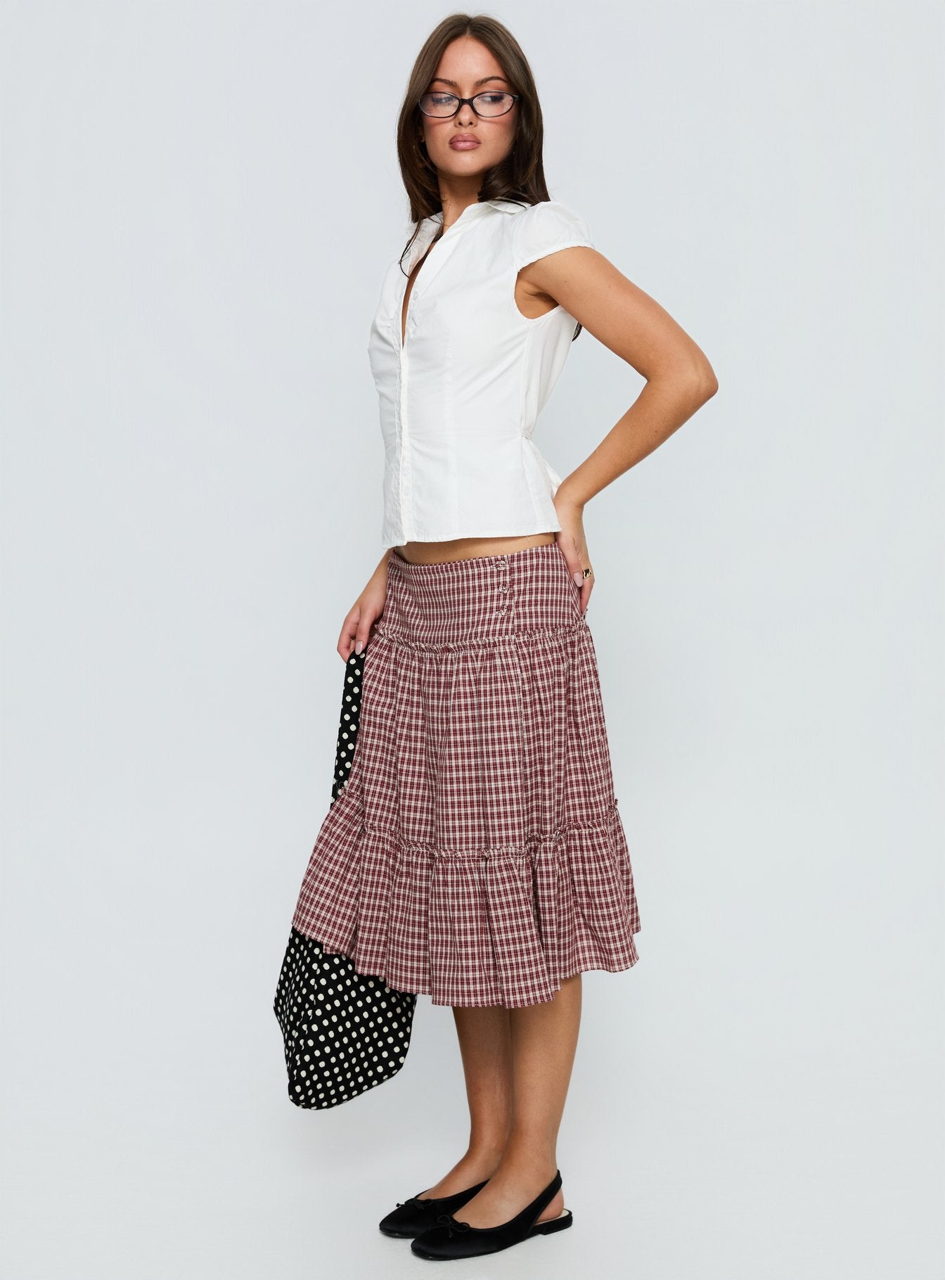 Cascades Low Rise Midi Skirt Red Check - Image 4