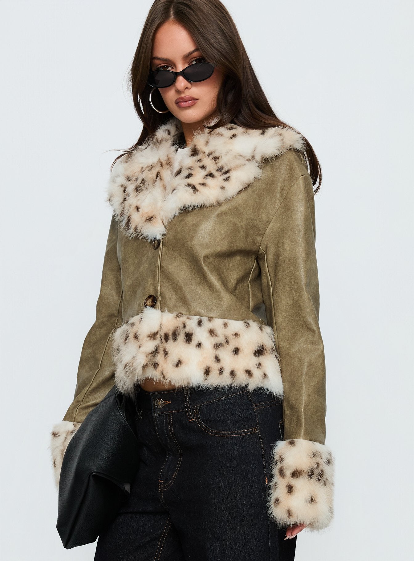 Hiraya Faux Fur Trim Jacket Vintage Green - Image 5