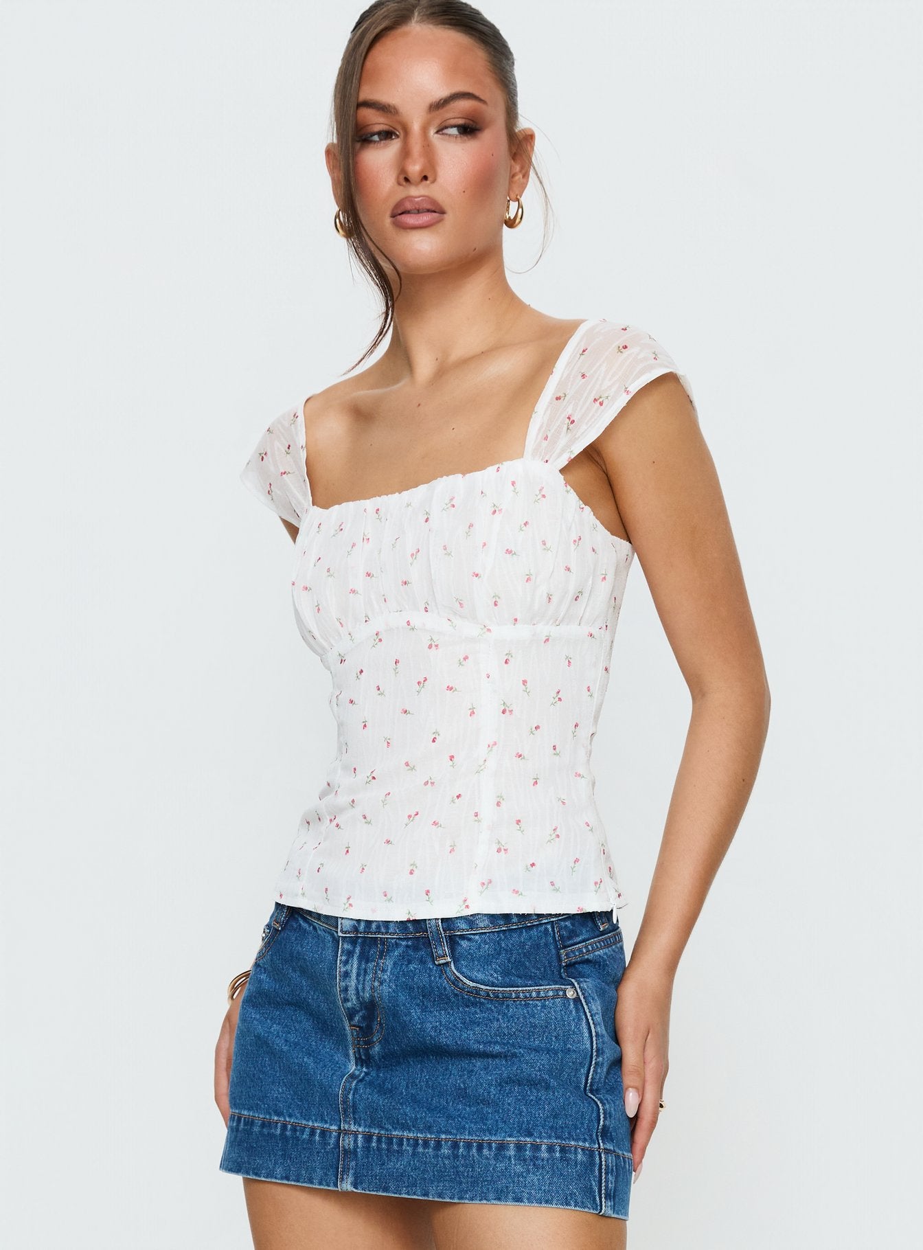 Orvena Square Neck Top White Floral - Image 4