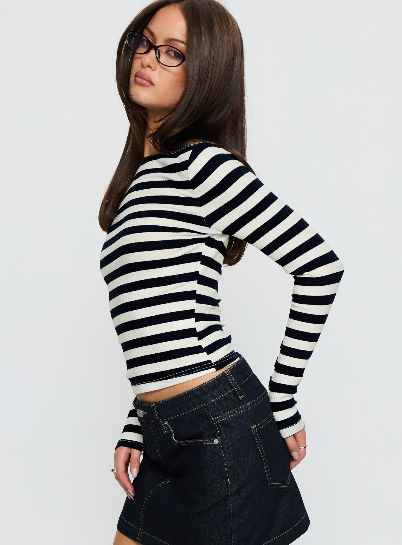 Tashana Long Sleeve Boat Neck Top Navy Stripe - Image 4