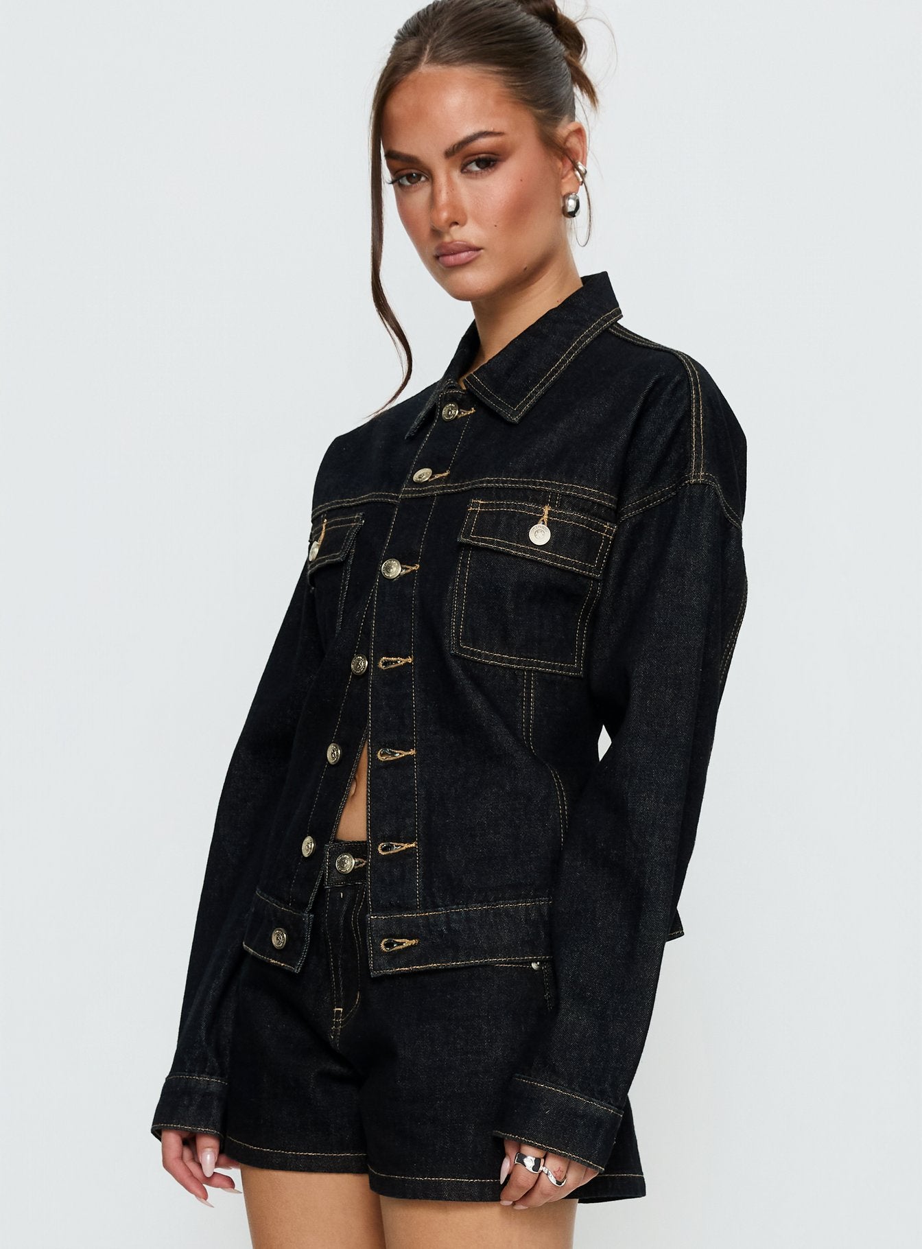 Caresse Cinched Denim Jacket Raw Denim - Image 4