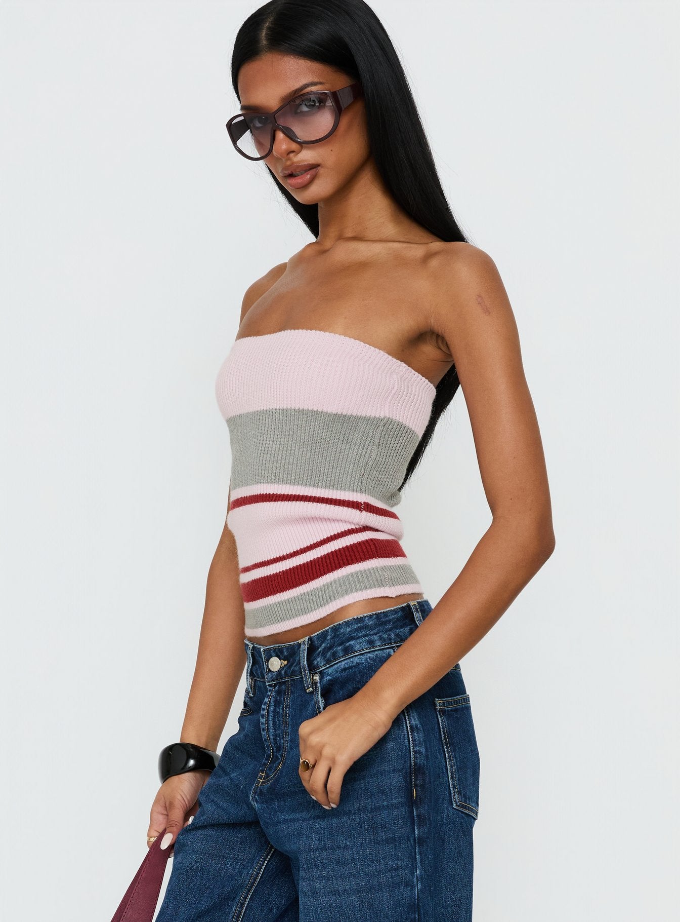 In The Mirror Strapless Top Pink Stripe - Image 4