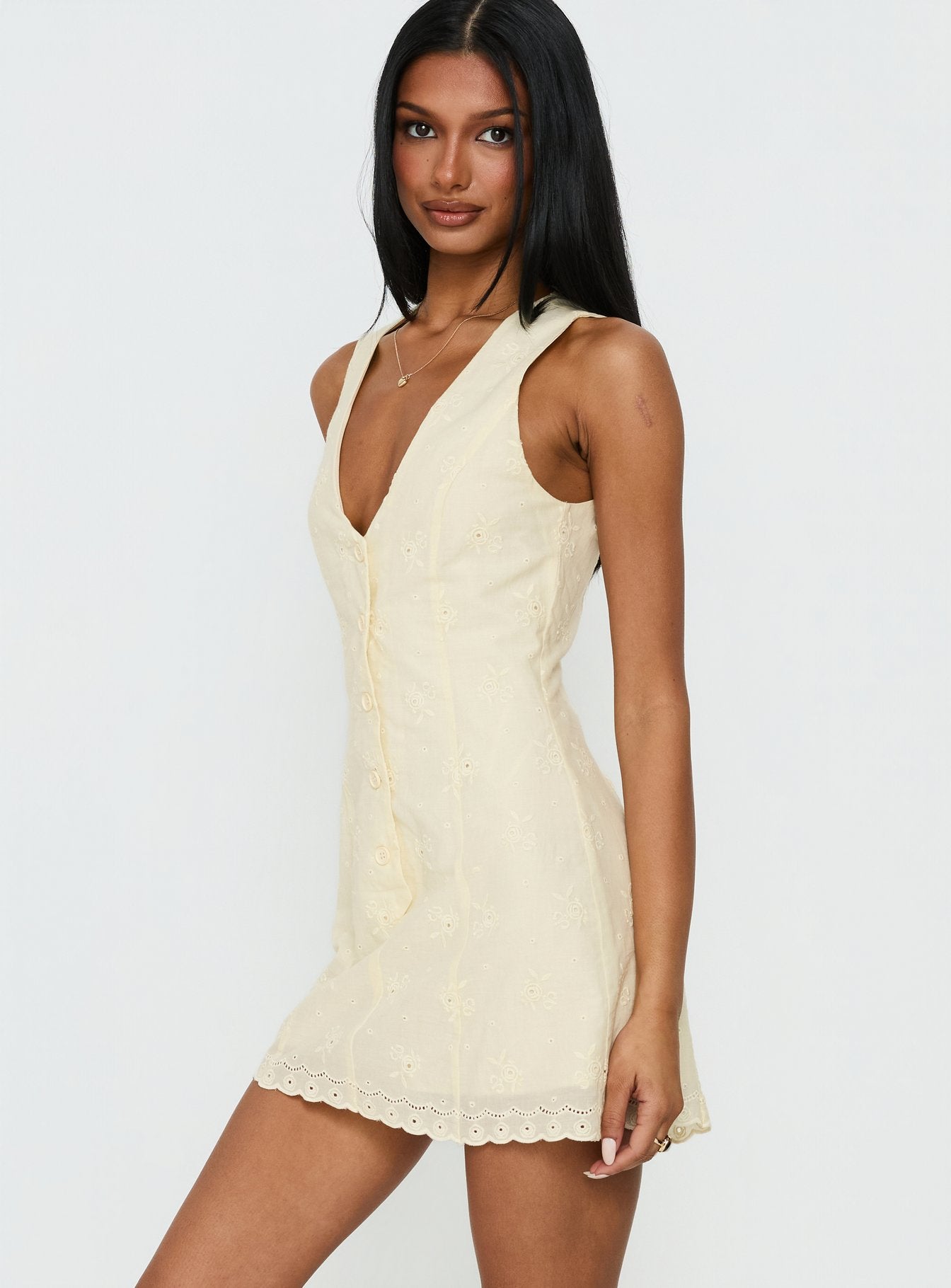 Sylvara Textured Button Up Playsuit Yellow - Image 4