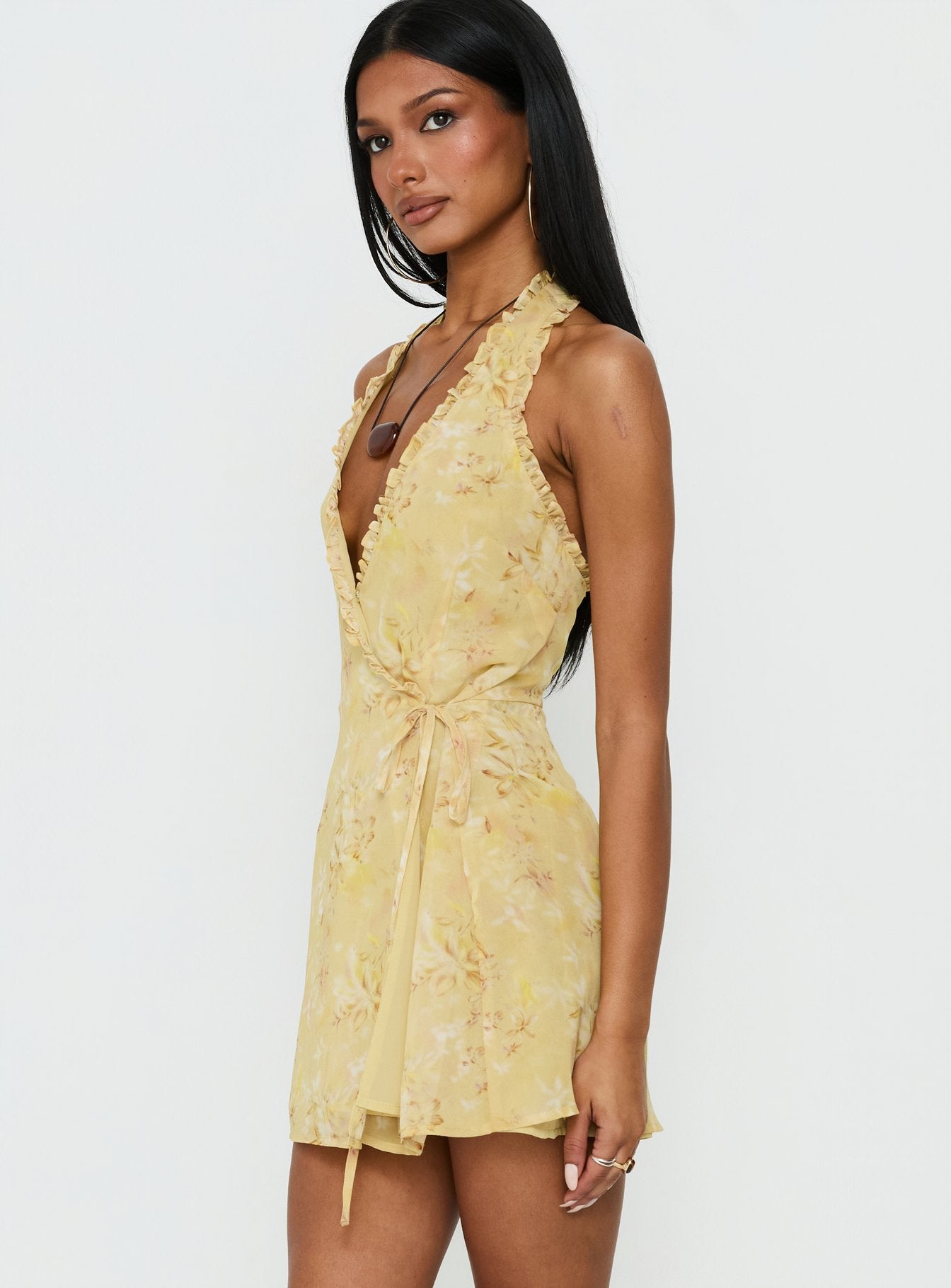 Taija Wrap Mini Dress Yellow Floral - Image 4