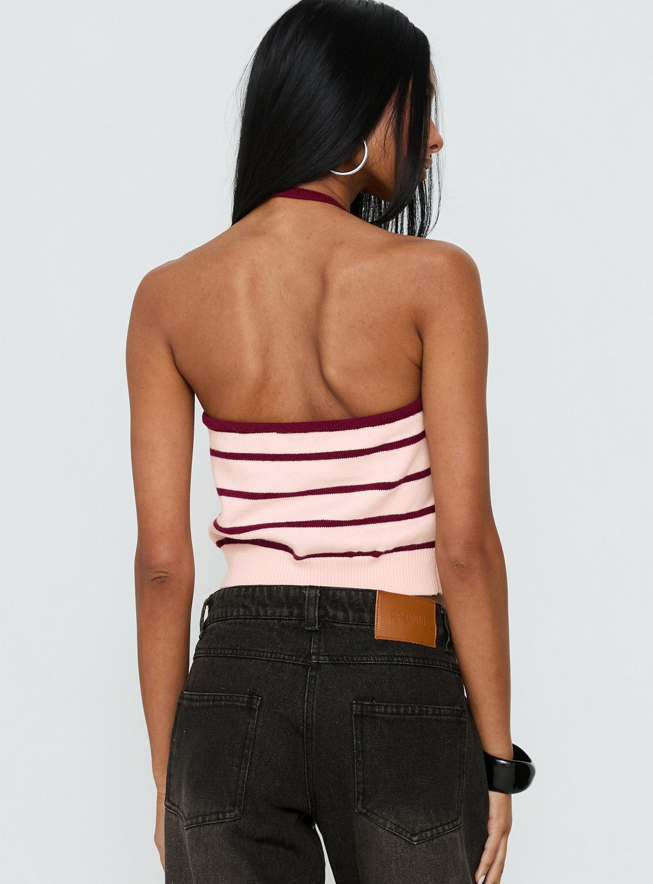 Is It True Halter Neck Top Pink / Burgundy Stripe - Image 4