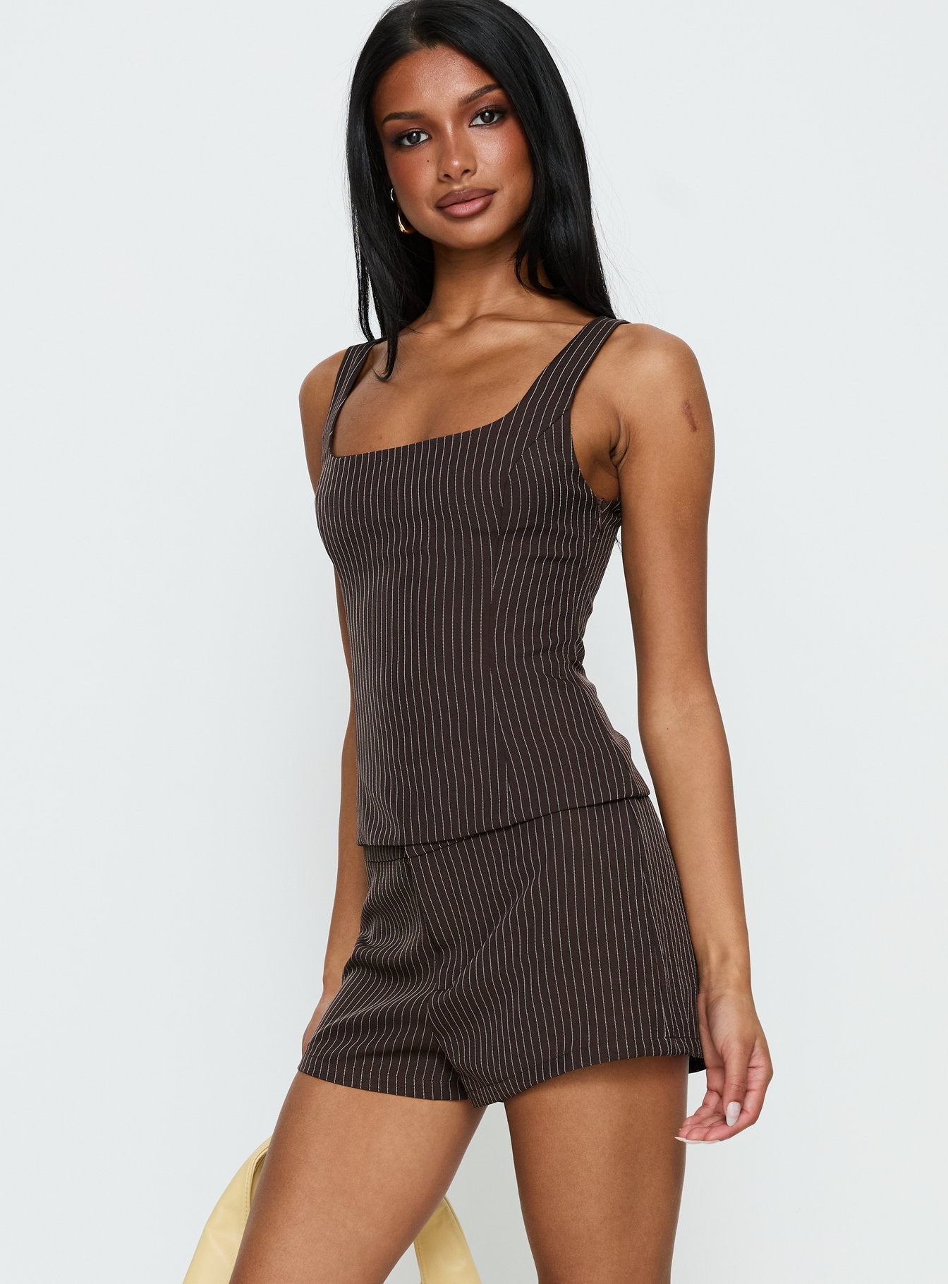Party Invitations Tailored Shorts Brown Pinstripe - Image 4