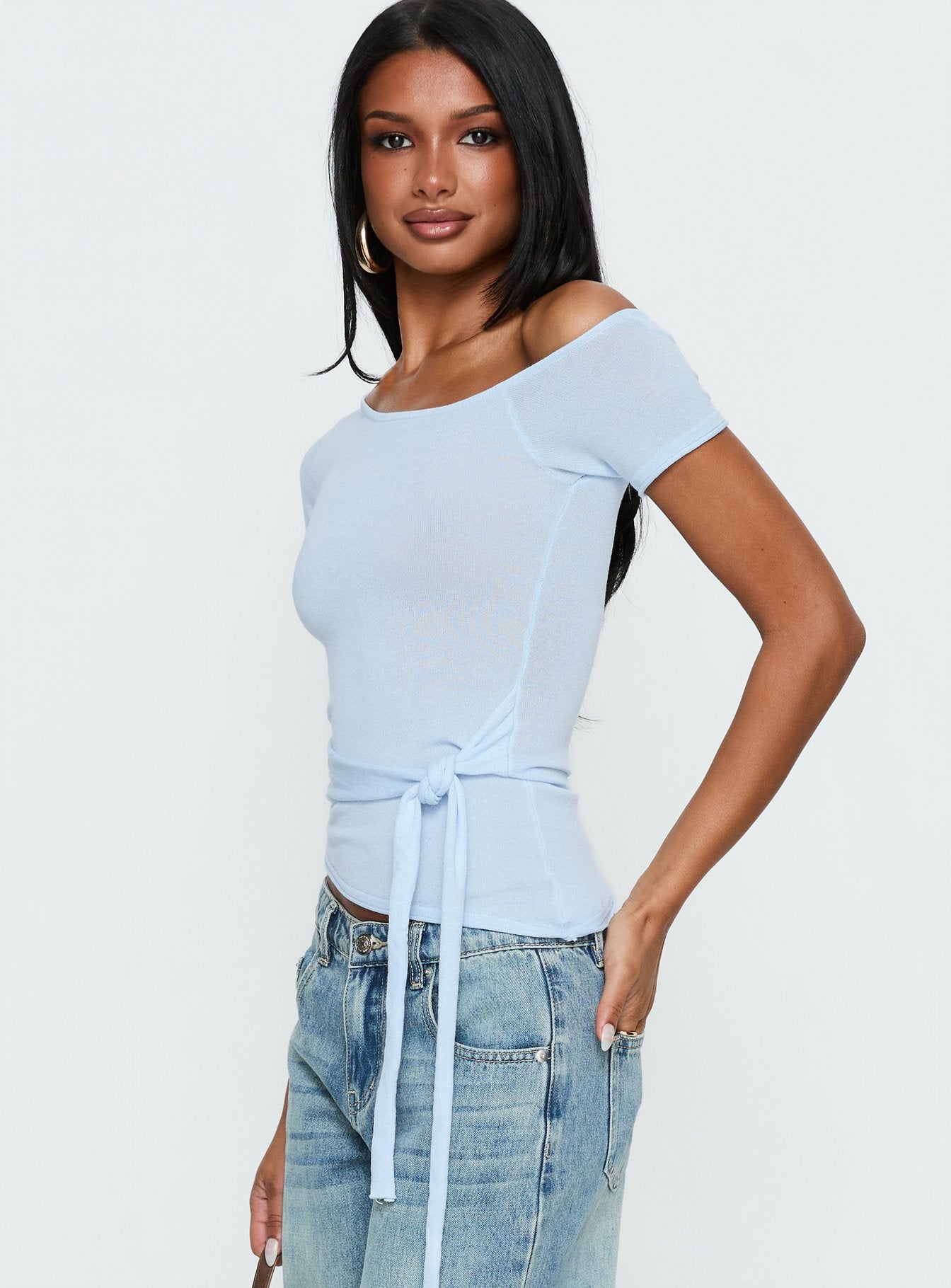 Kastor One Shoulder Short Sleeve Top Pale Blue - Image 4