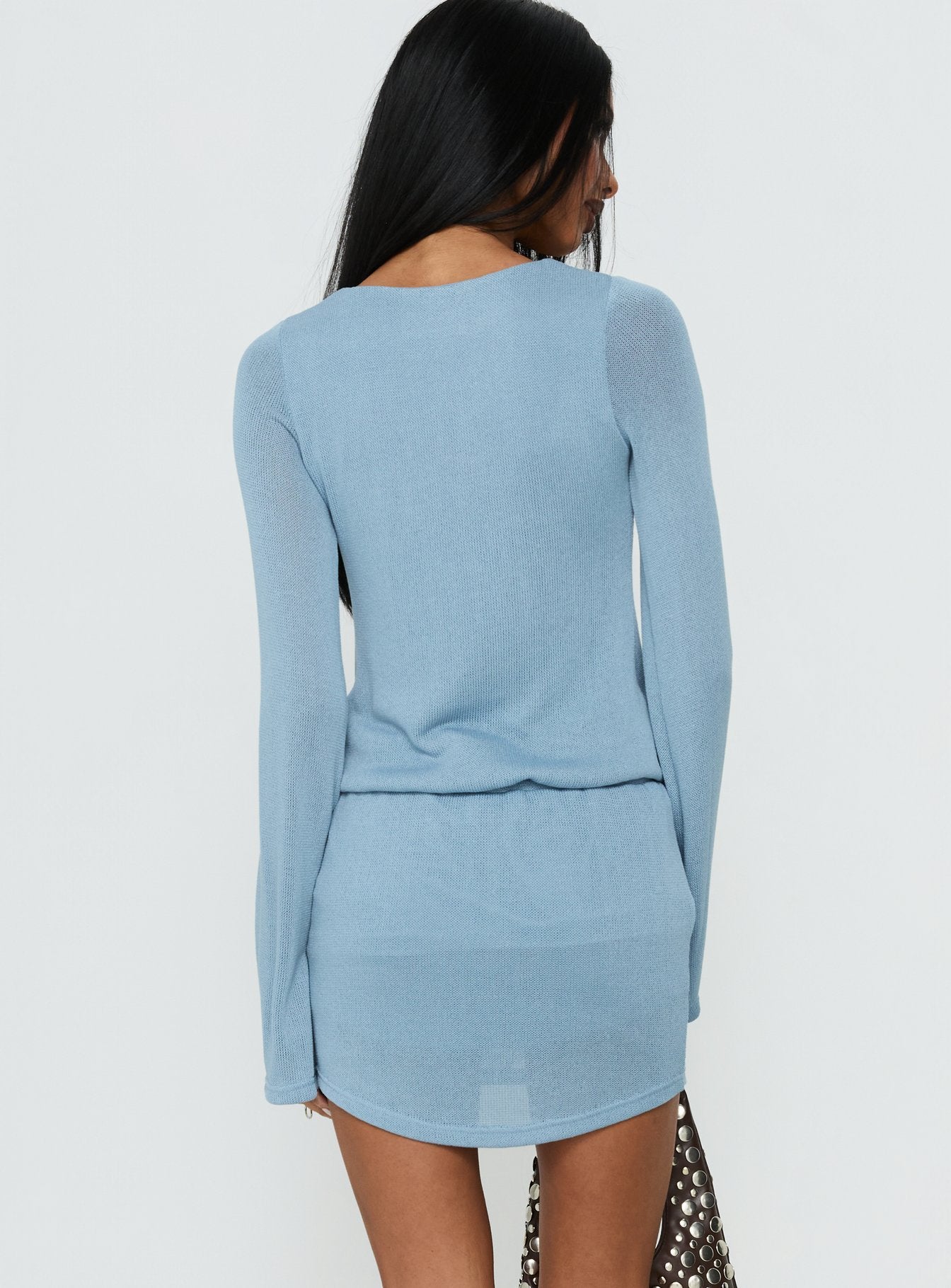 Charming Long Sleeve Mini Dress Dusty Blue - Image 4