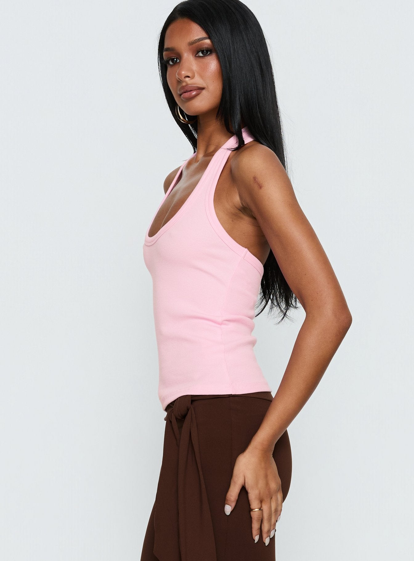 Baseline Scoop Halter Rib Tank Pink - Image 4