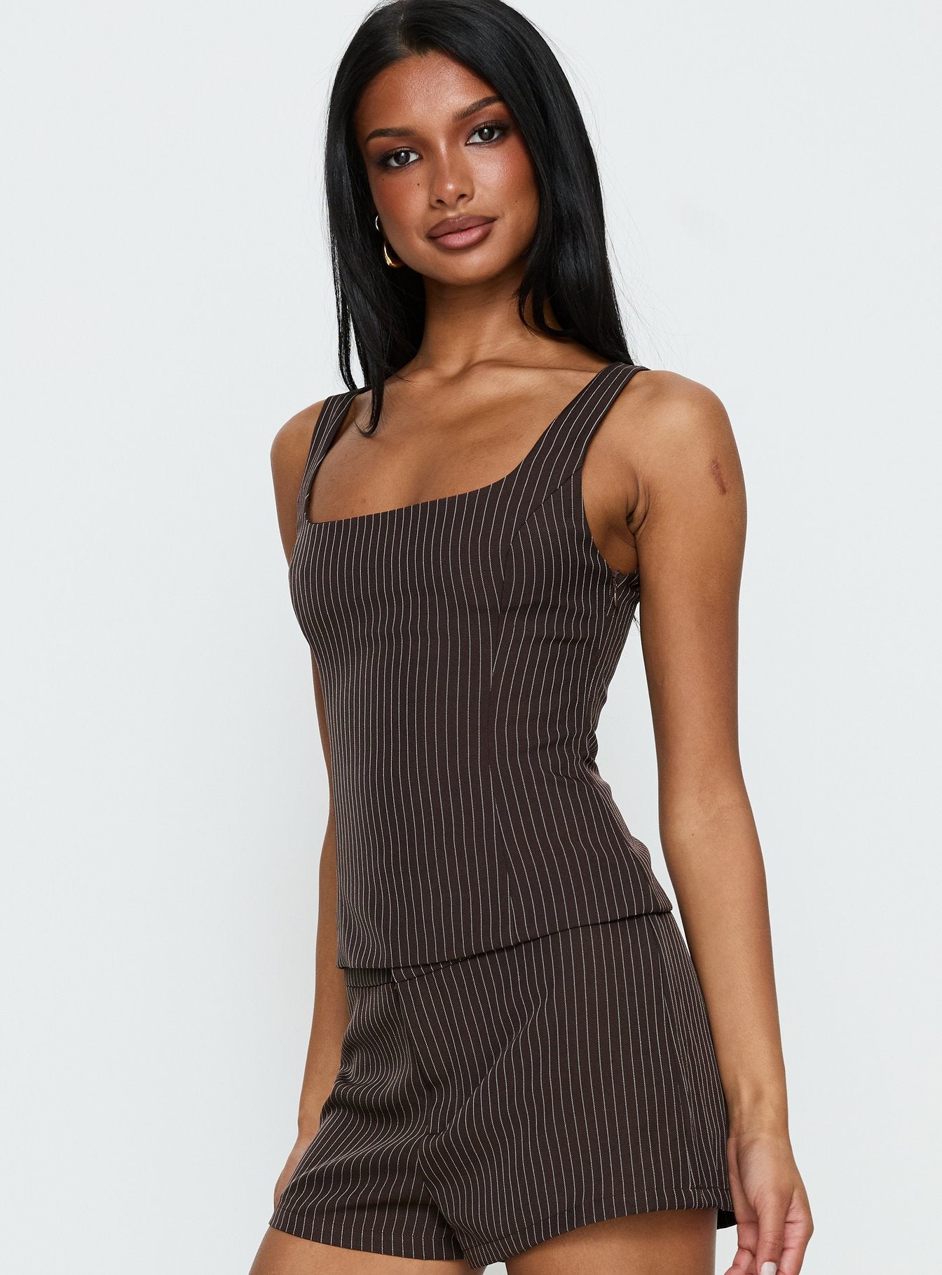 Party Invitations Tailored Top Brown Pinstripe - Image 4