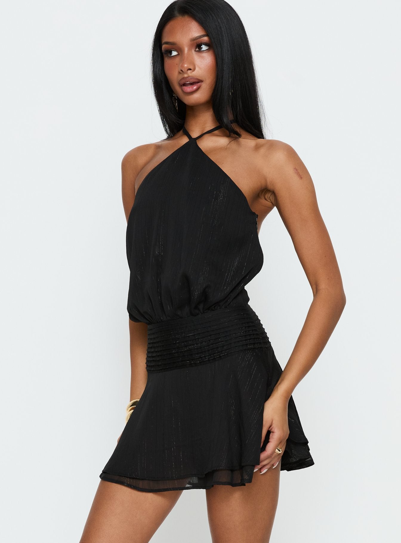 Rozario Chiffon Halter Mini Dress Black / Silver - Image 3