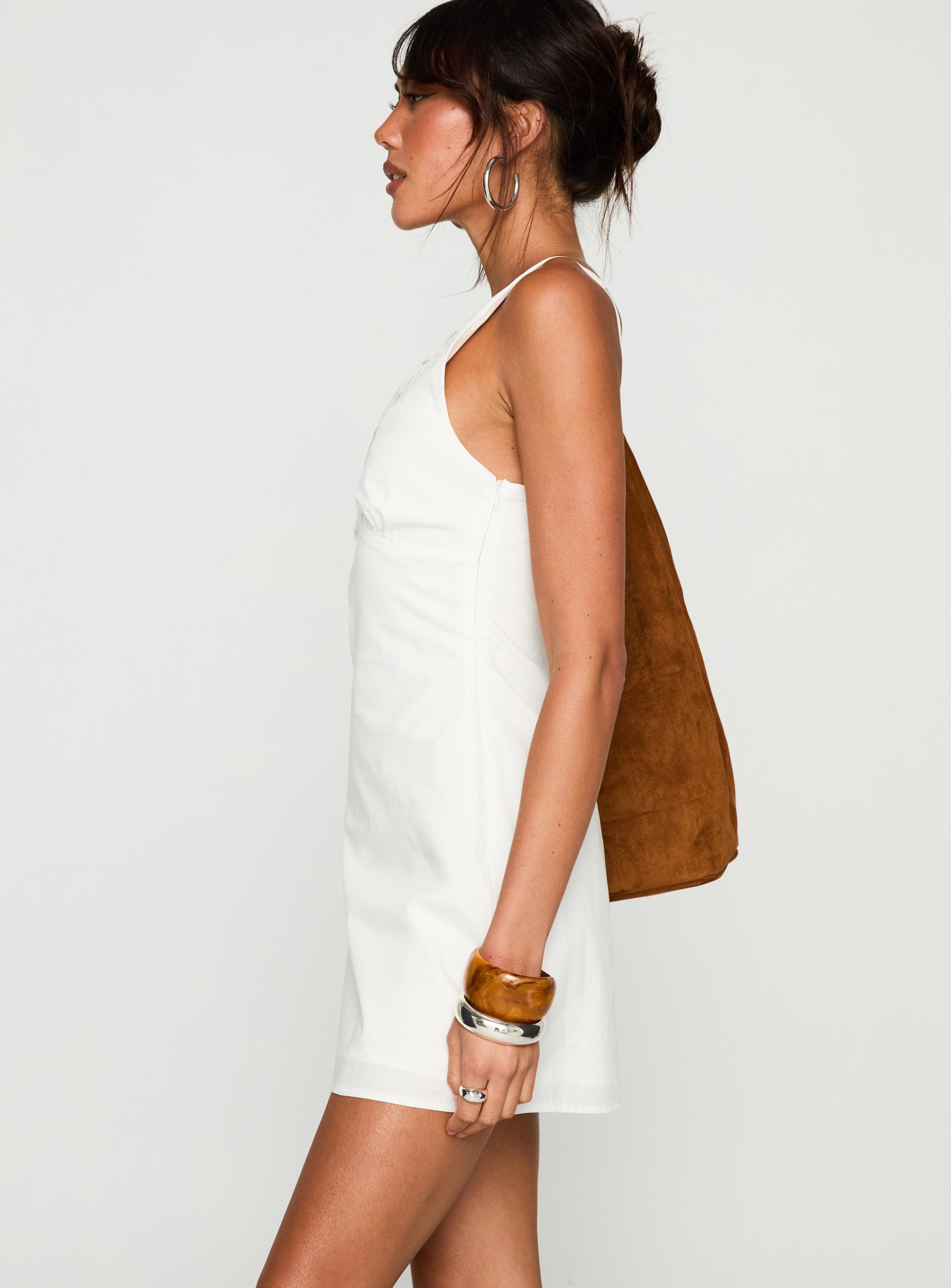Florien Broderie Mini Dress White - Image 4