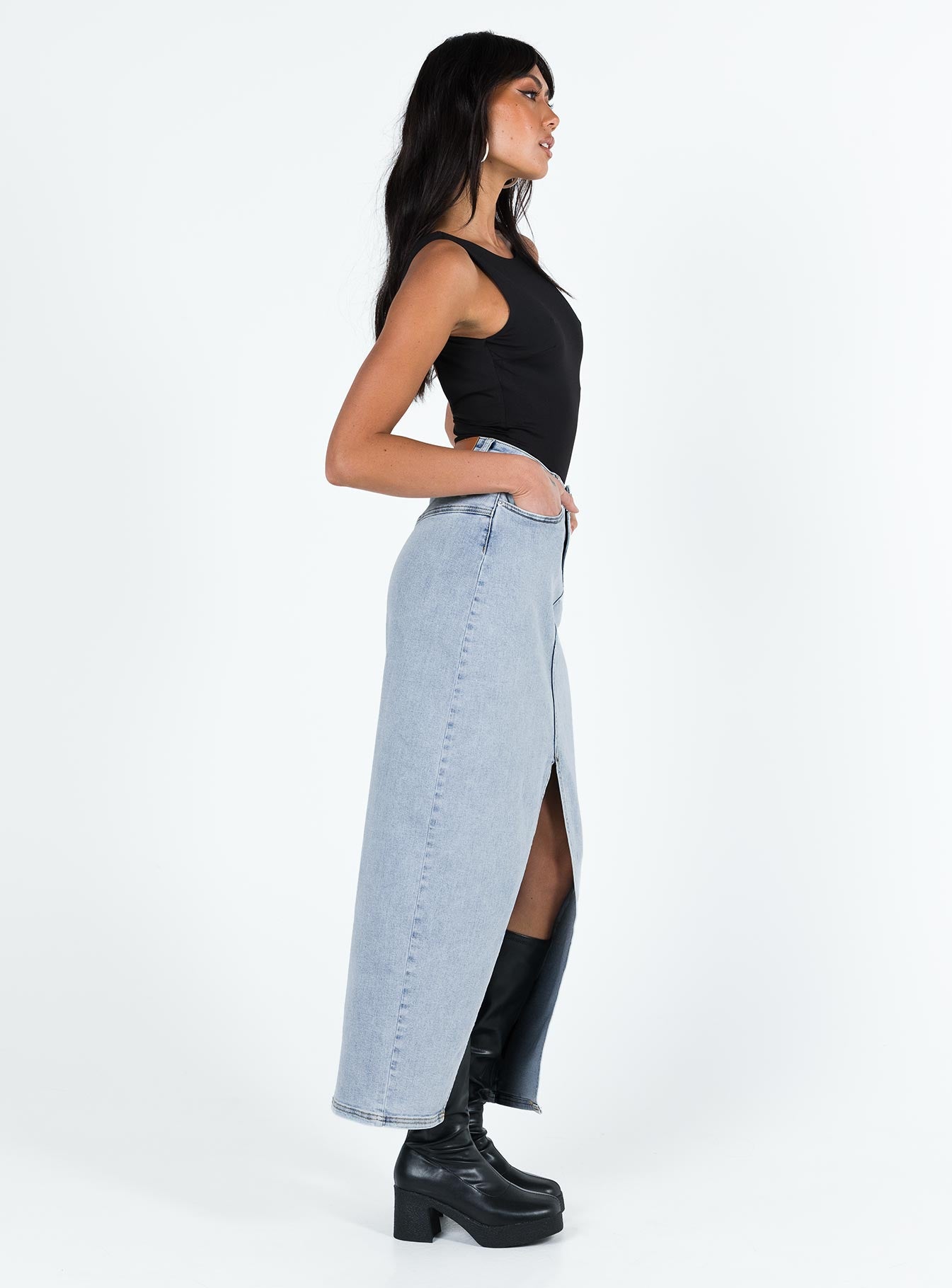 Batkins Maxi Skirt Light Wash Denim - Image 4