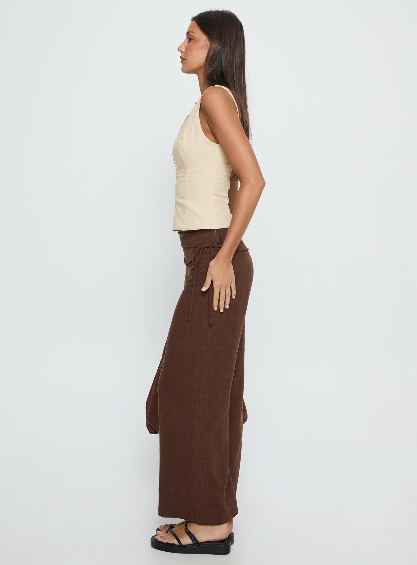 Silver Moon Linen Blend Tie Pants Brown Petite - Image 4