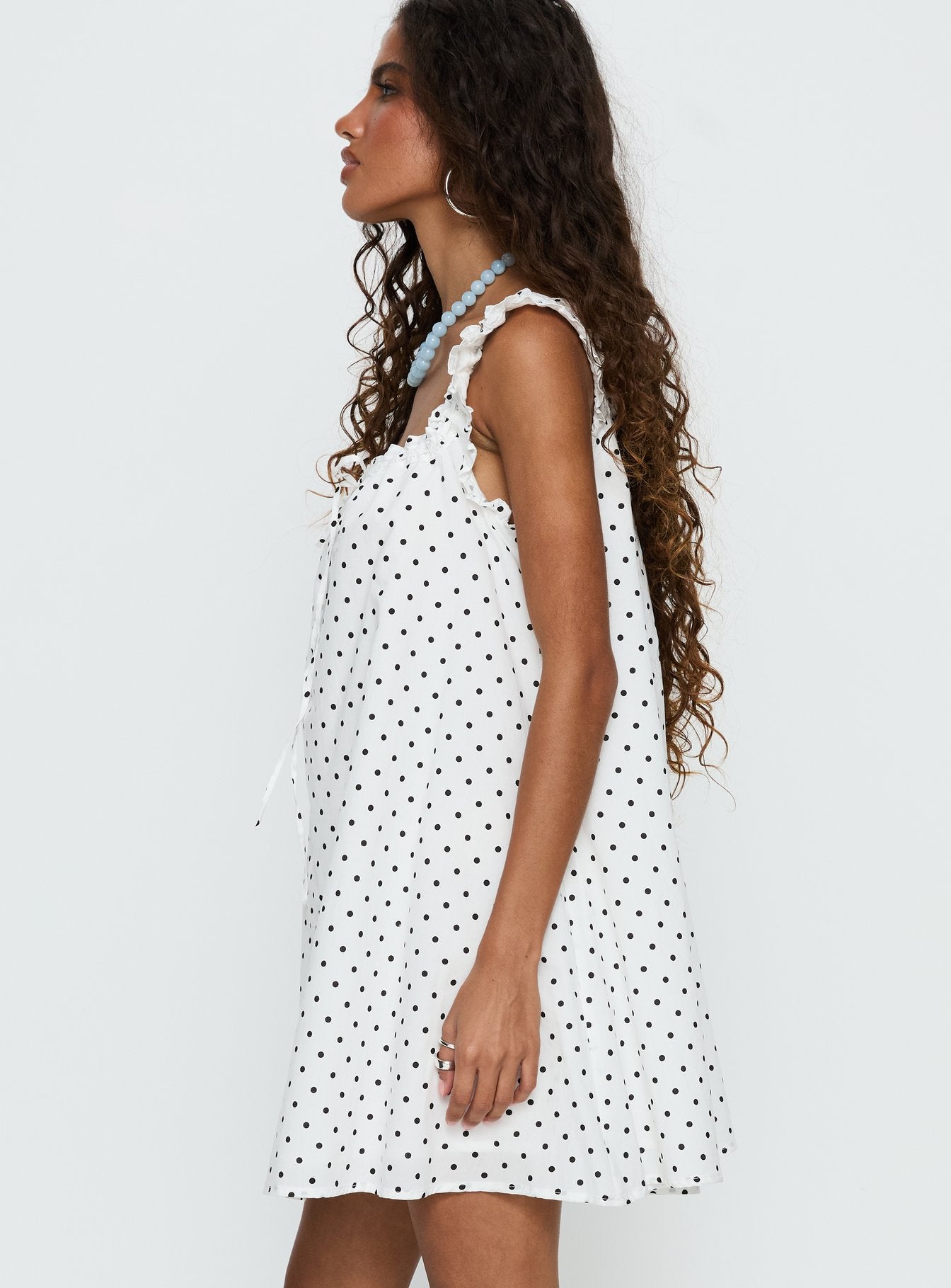 Swing Mini Dress White Polka Dot - Image 4