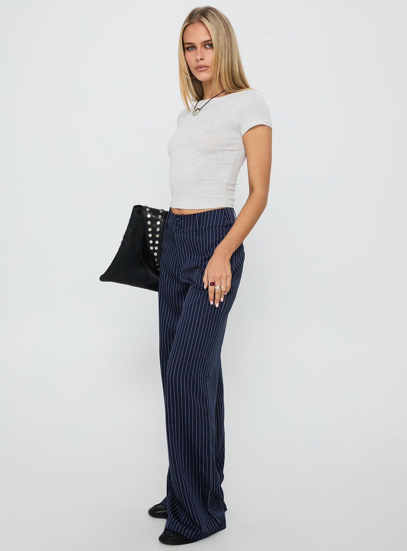 Lorenne Mid Rise Pant Navy Pinstripe - Image 3