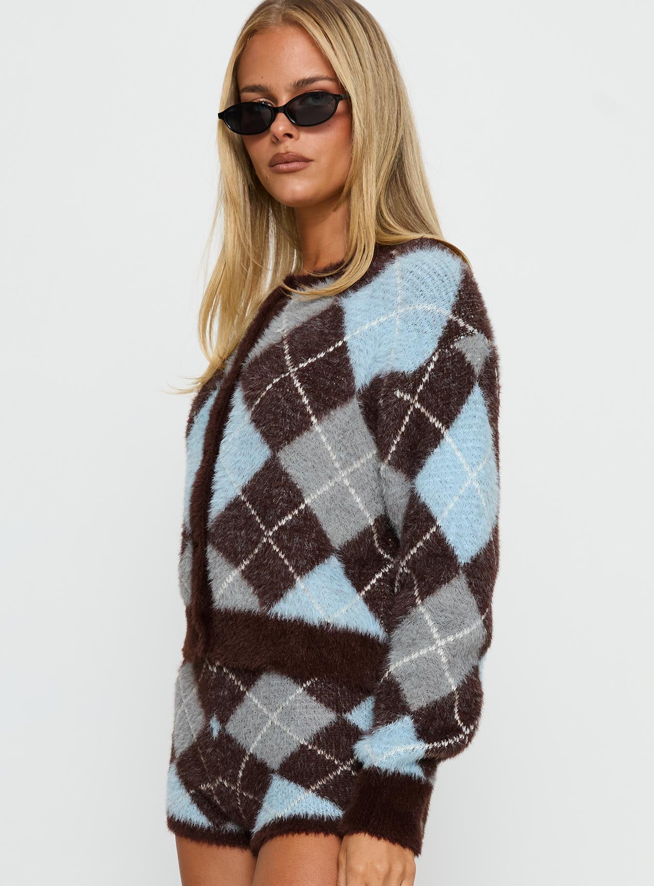 Kenlea Button Up Cardigan Blue Argyle - Image 4
