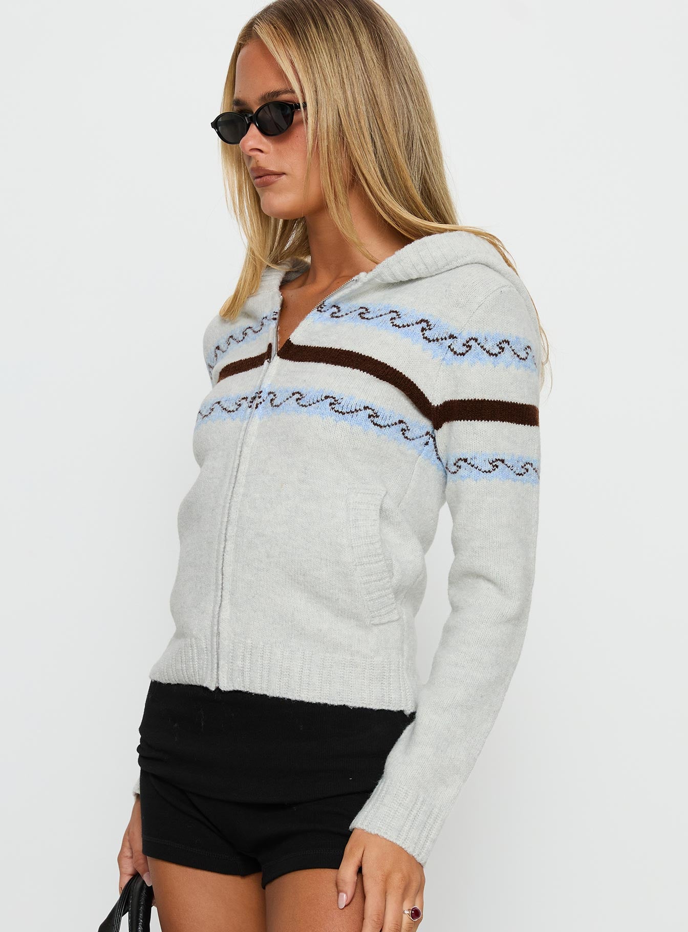 Zaylina Graphic Zip Through Knit Sweater Grey - Image 4