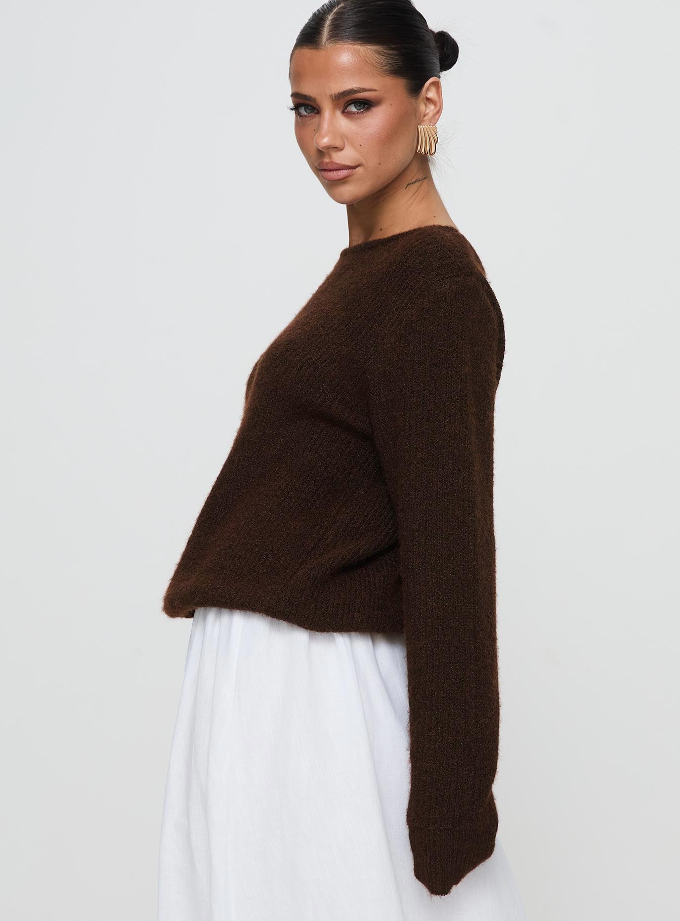 Abrams Rib Knit Crew Sweater Chocolate Marle - Image 4