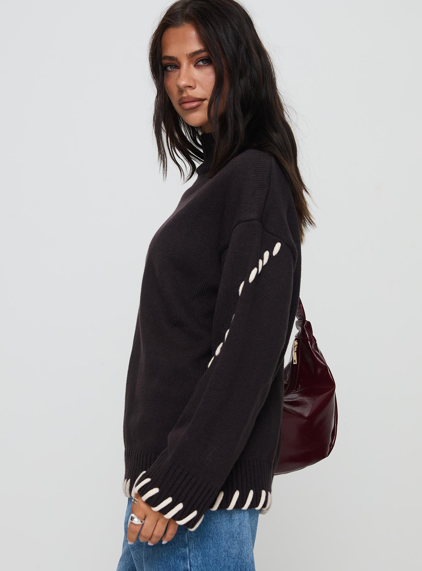 Leizure Turtleneck Knit Sweater Brown - Image 4