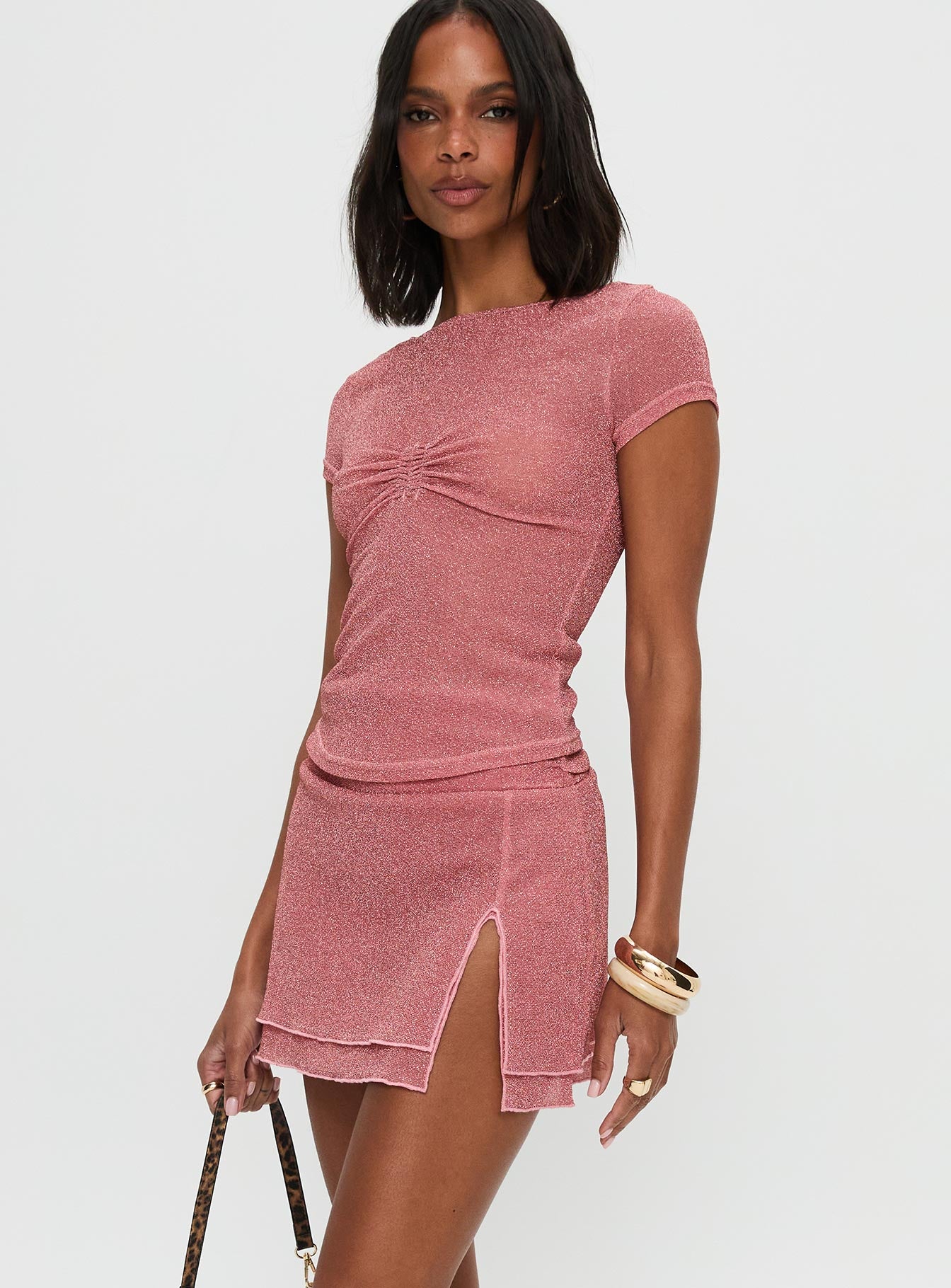Flattered Shimmer Mini Skirt Pink - Image 4