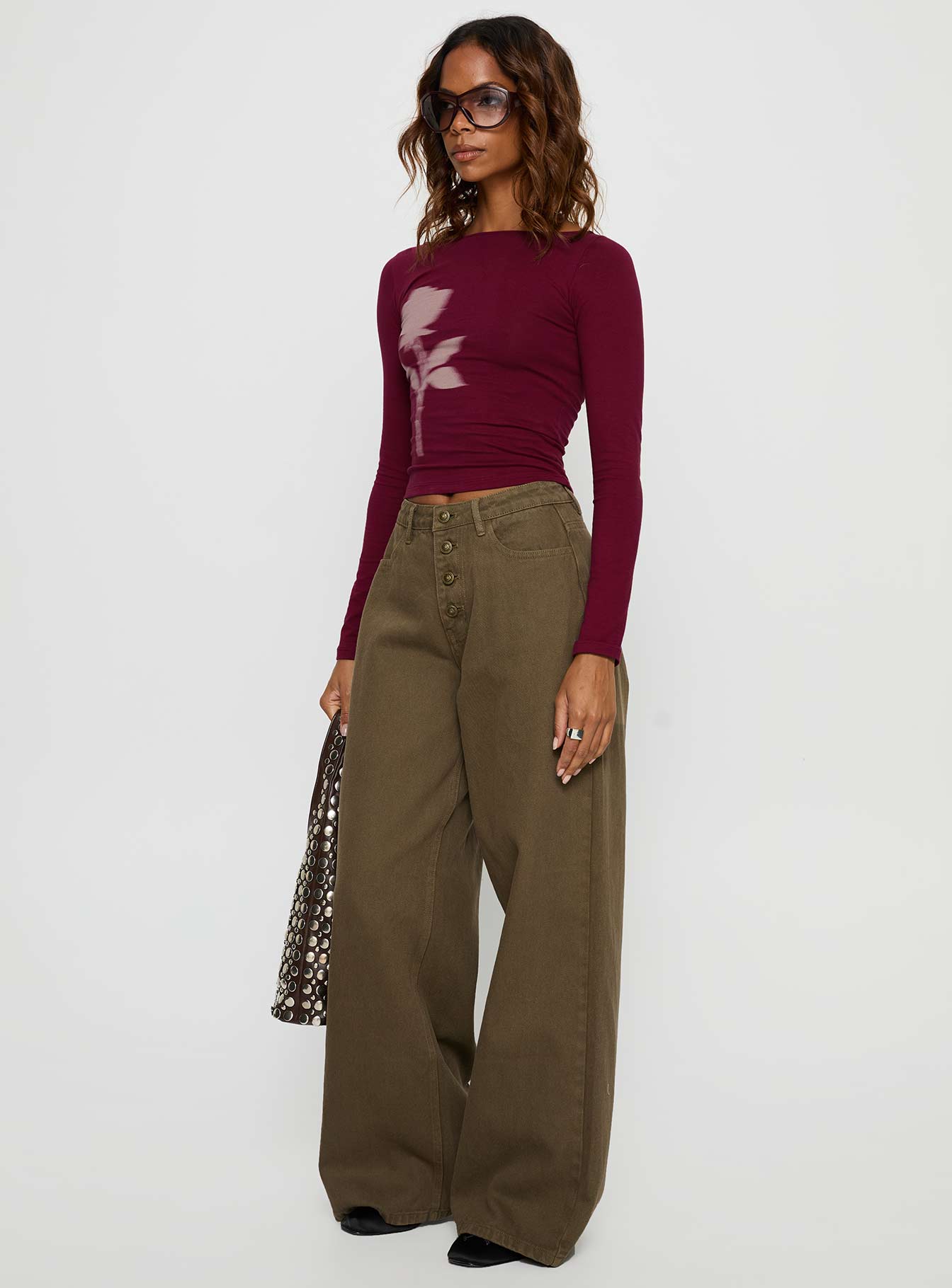 Naylor Mid Rise Wide Leg Jeans Olive - Image 4