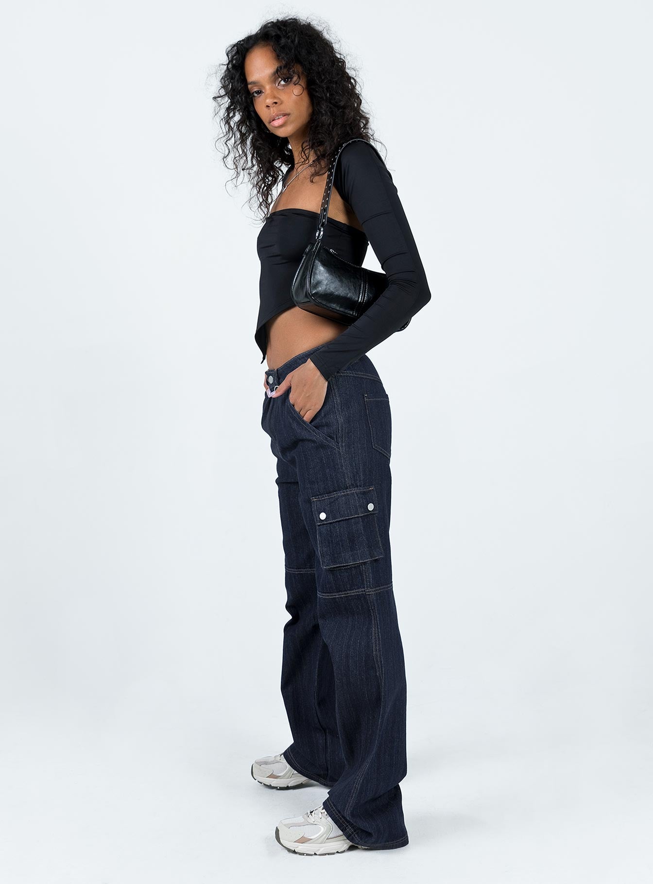 Paige Mid Rise Baggy Cargo Jeans Dark Wash - Image 4