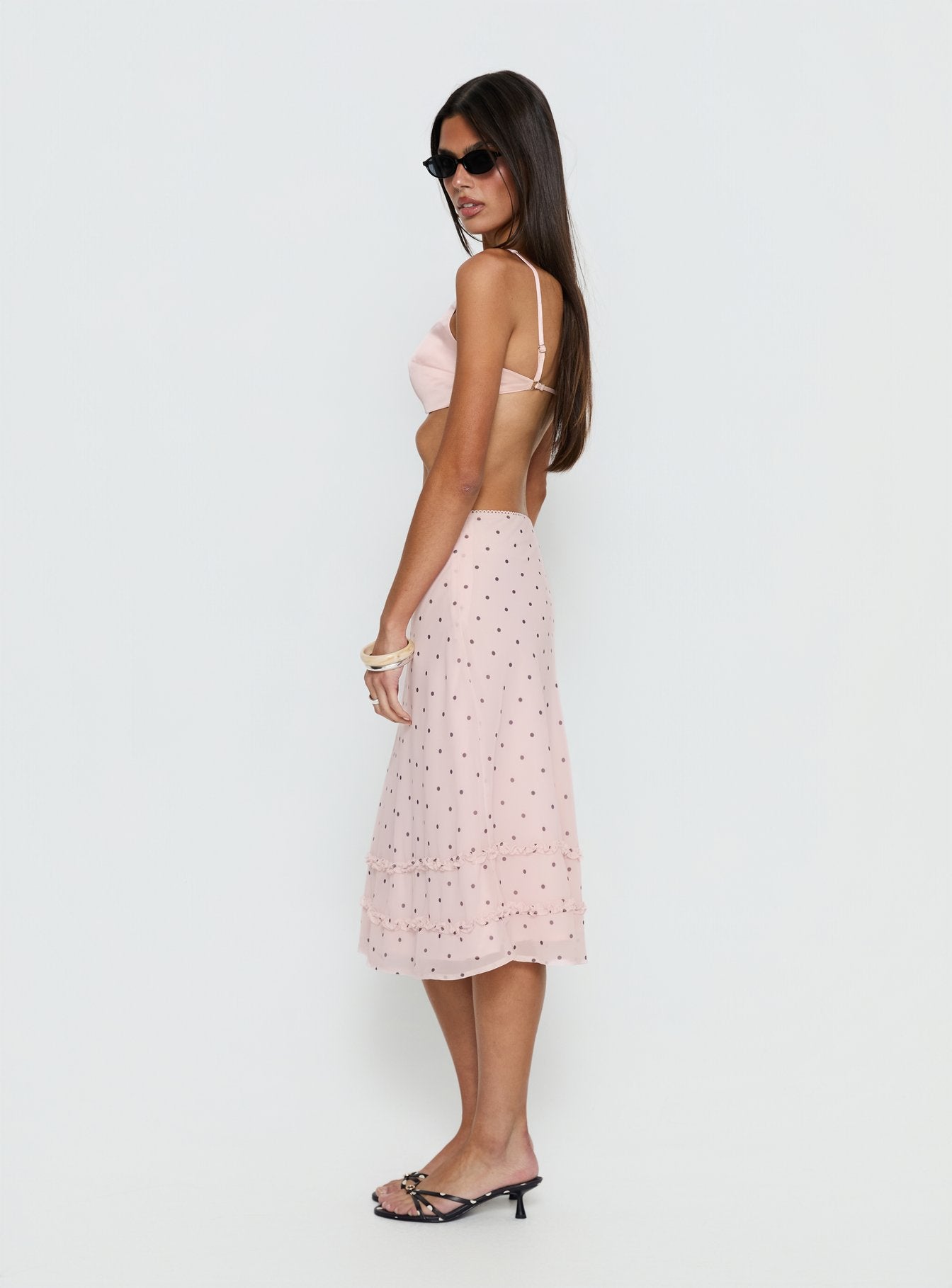 Clarabella Frill Midi Skirt Pink Polka Dot - Image 4