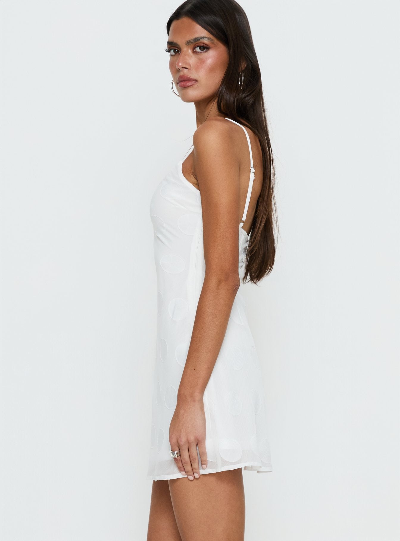 Lissie Scoop Mini Dress White Polka Dot - Image 4