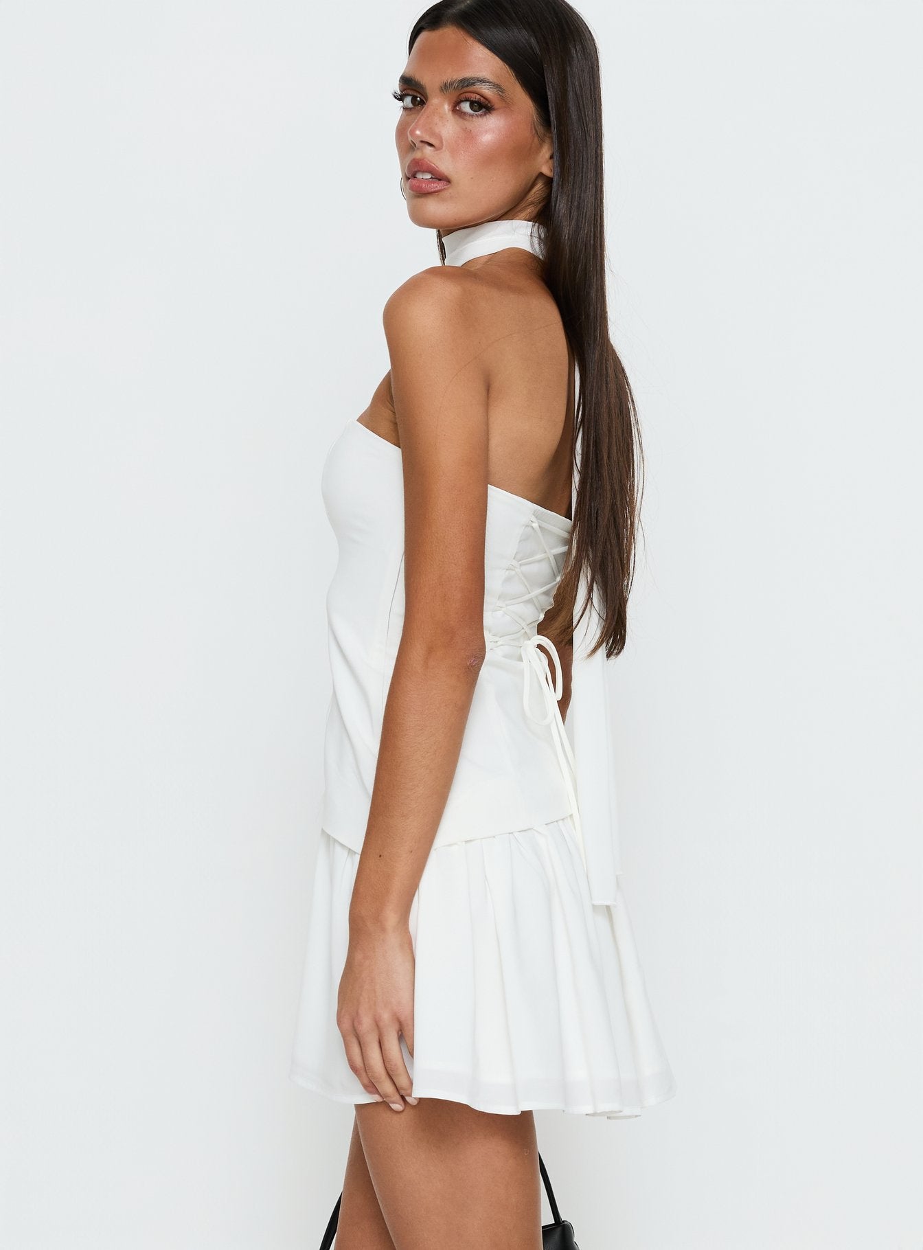 Odela Strapless Drop Waist Mini Dress White - Image 4