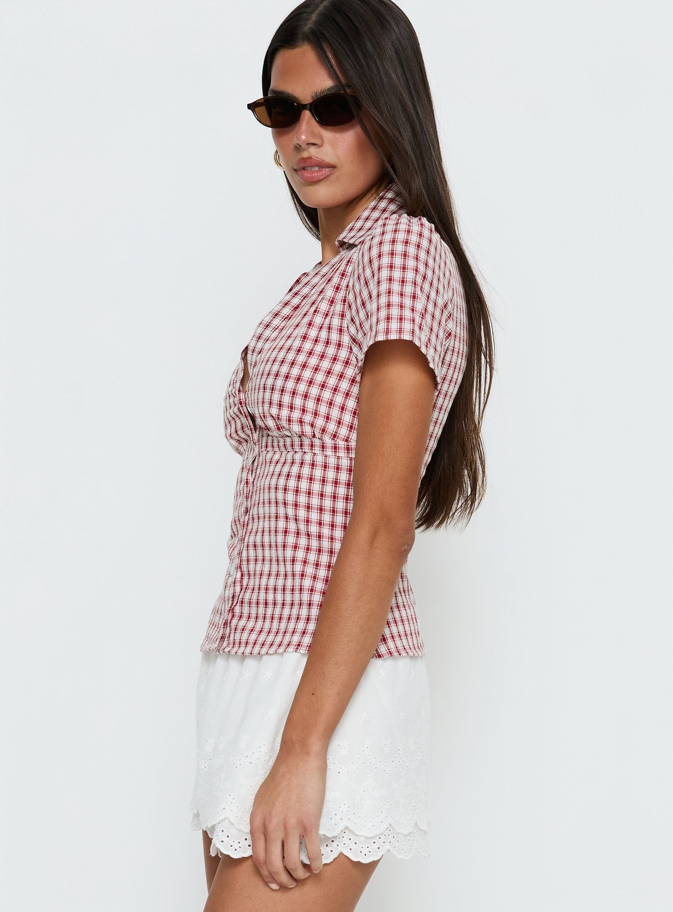 What A Show Button Up Top Red Check - Image 3