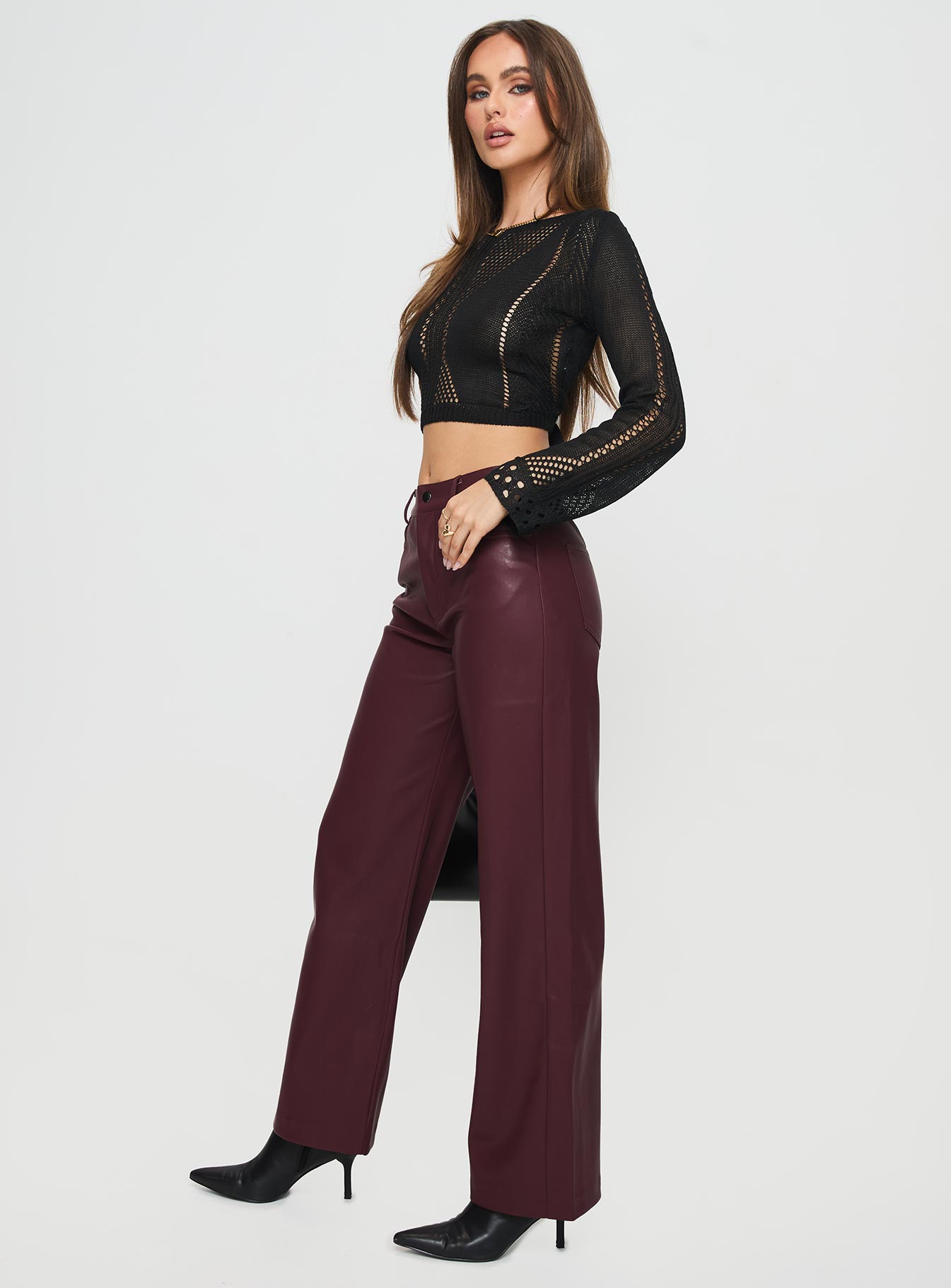Dempsey Faux Leather Pants Deep Cherry - Image 4